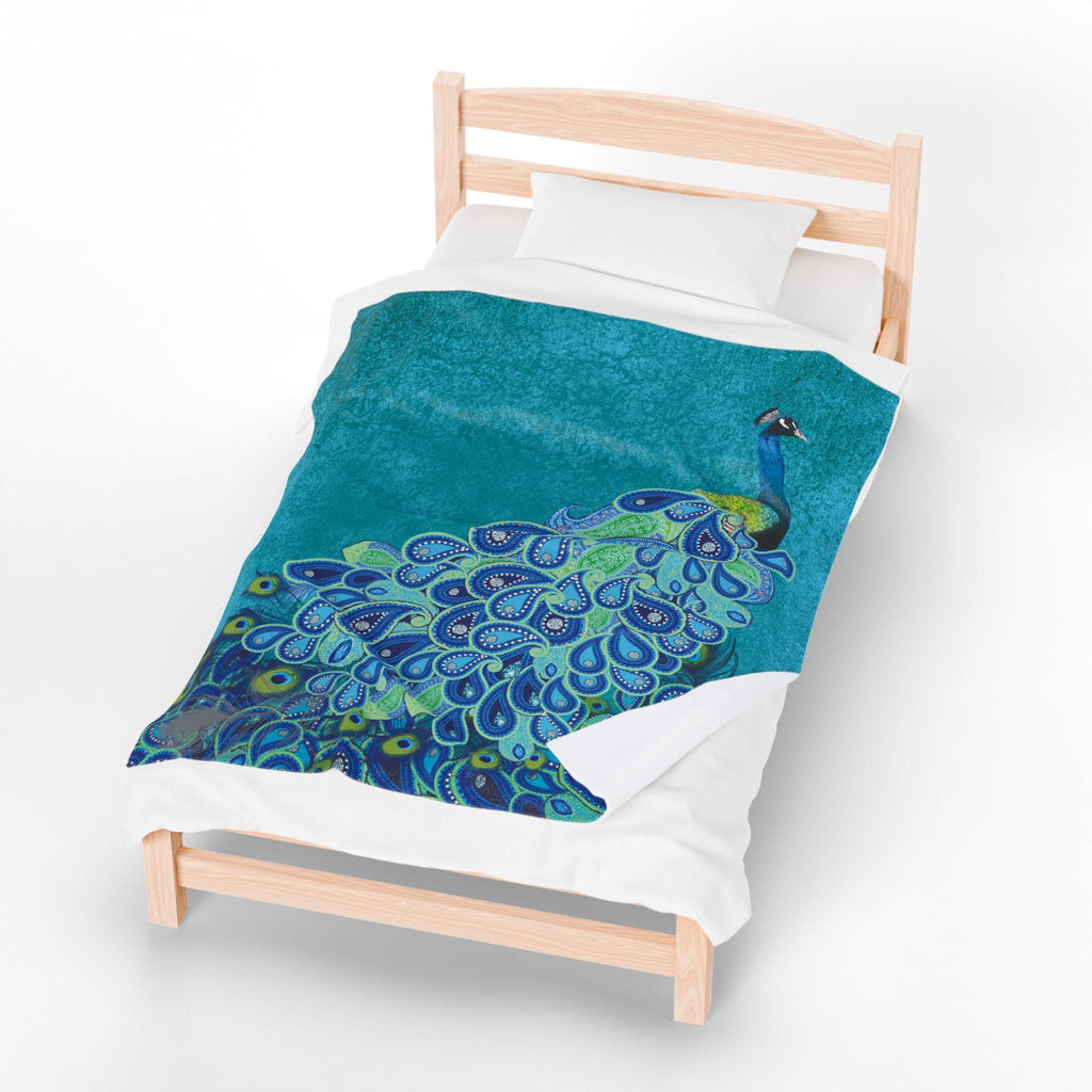 Blue Peacock Illustration Blanket | Decorative Animal Throw