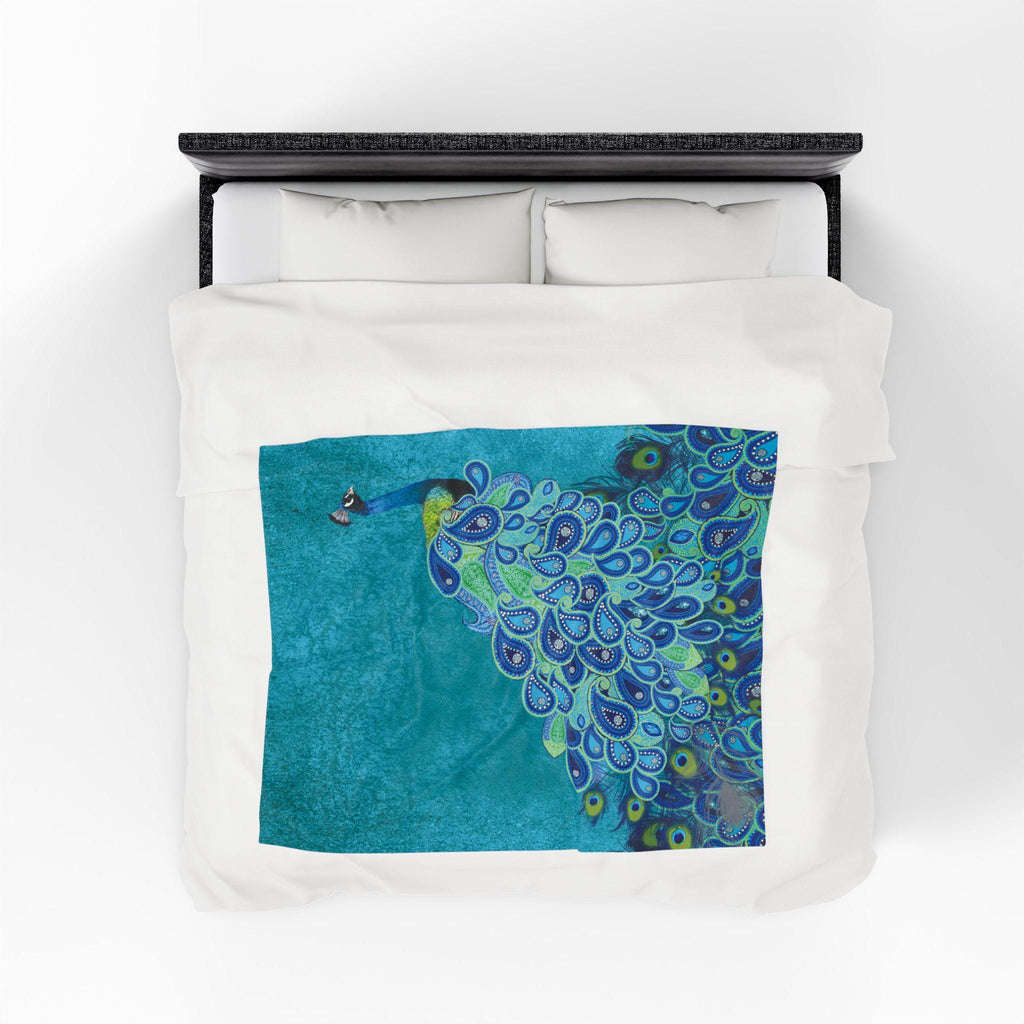 Blue Peacock Illustration Blanket | Decorative Animal Throw