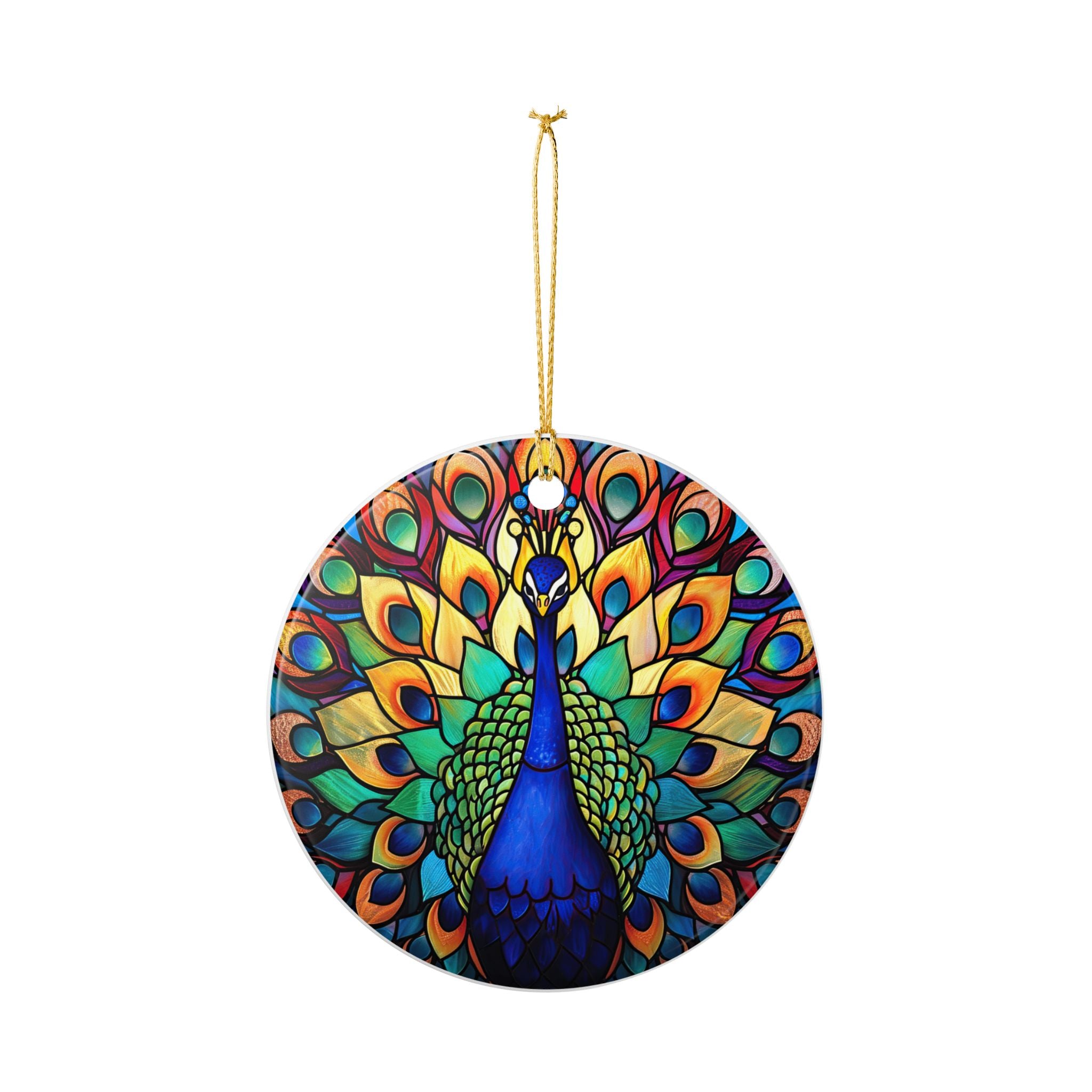 Colorful Peacock Ceramic Ornament | Round Bird Decoration