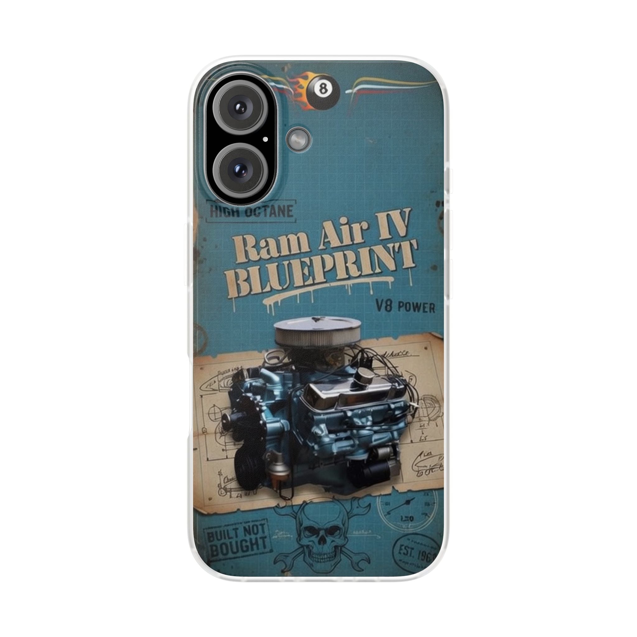 Ram Air IV Blueprint Phone Case — Vintage V8 Engine Design