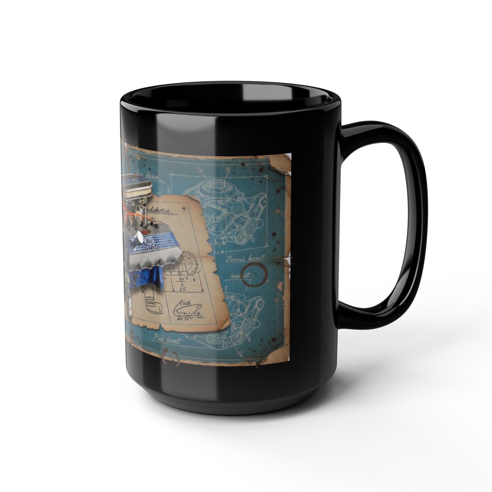 Ford 427 Engine Blueprint Black Mug