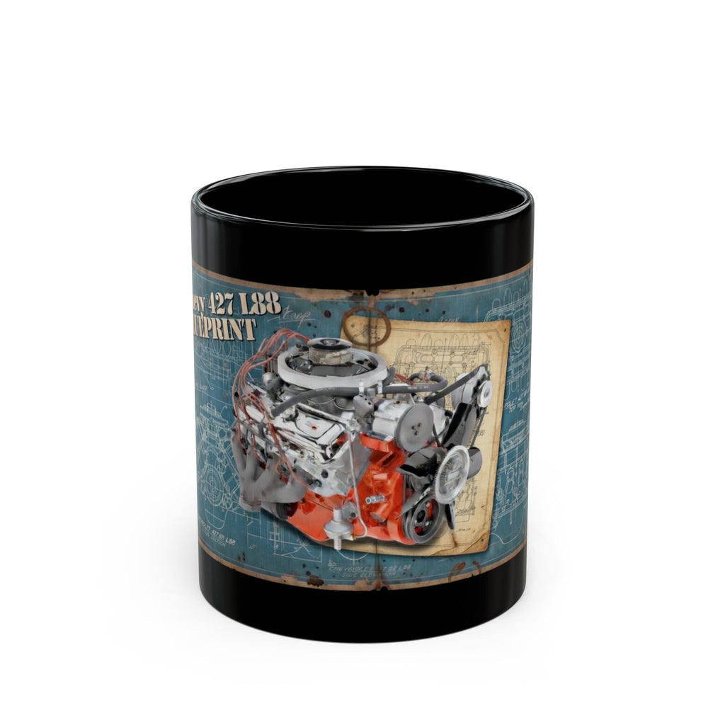 Black coffee mug with 1970 L88 Chevy Big Block engine. Guess the Engine #1
