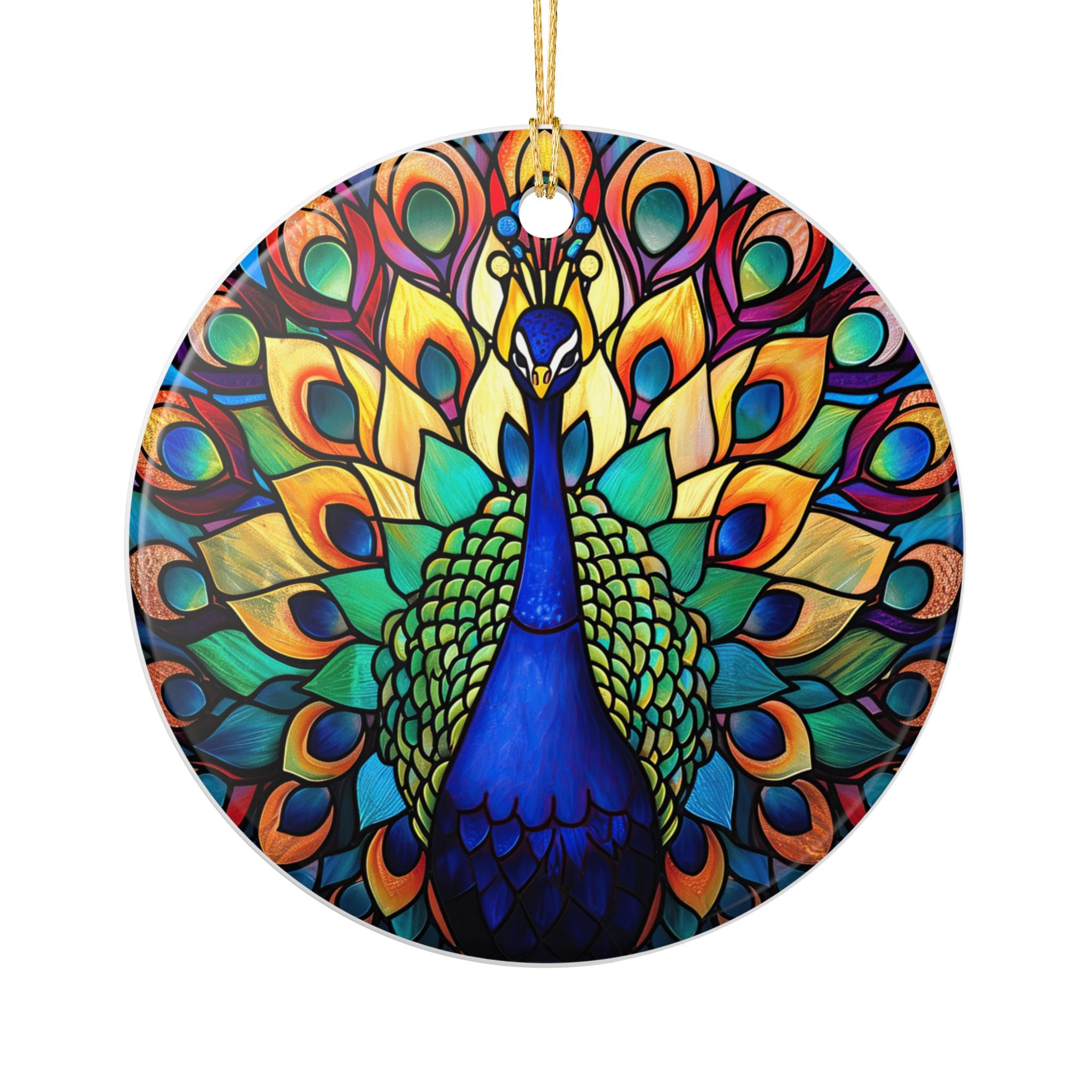 Colorful Peacock Ceramic Ornament | Round Bird Decoration