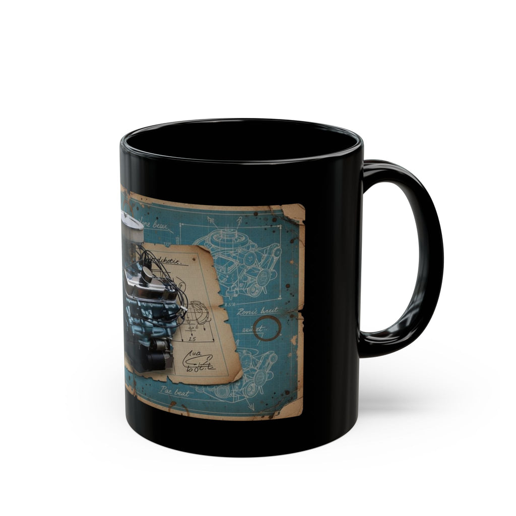 Black coffee mug featuring a Pontiac Ram Air IV engine