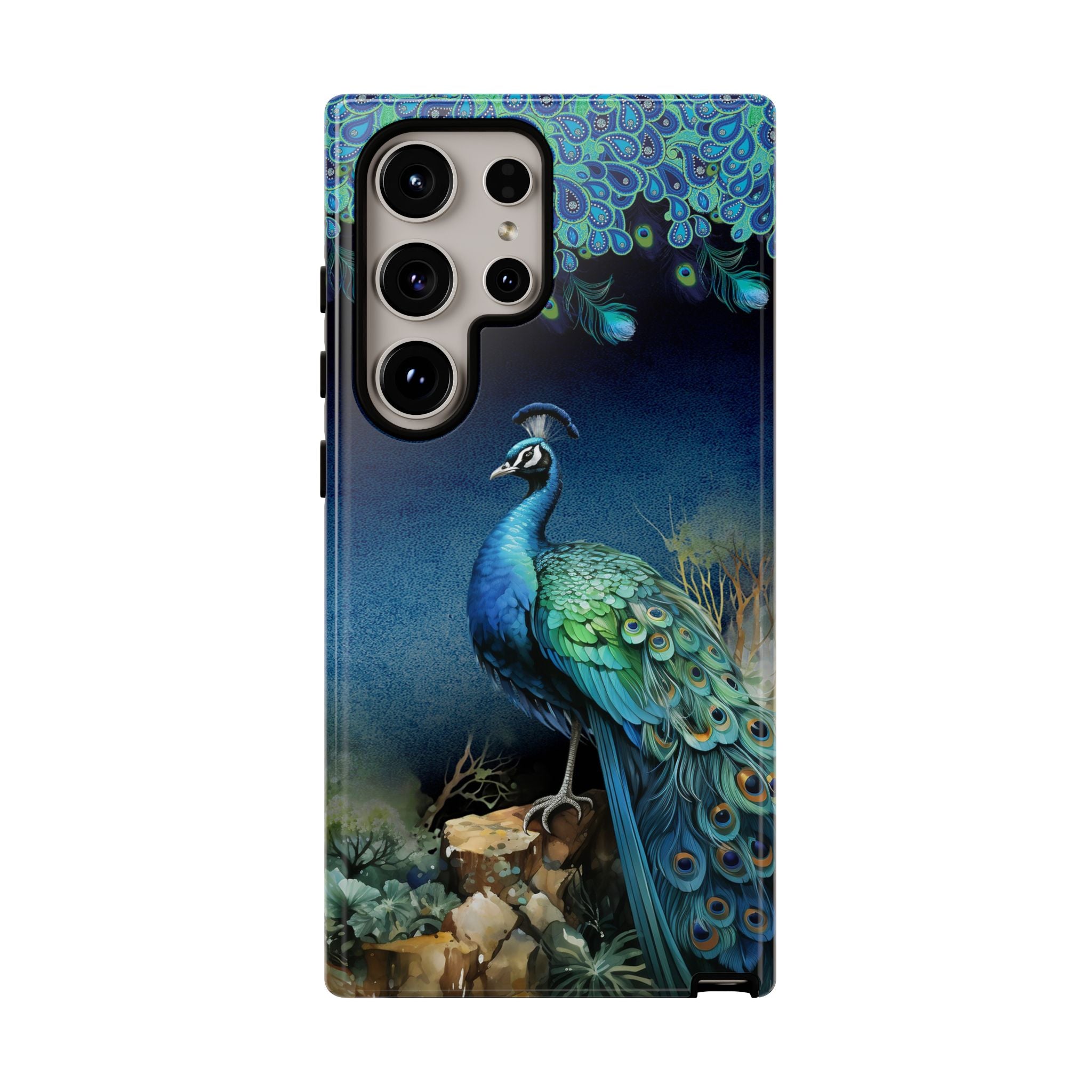 Peacock Art Phone Case – Samsung S24 Ultra Vintage Blue Bird Tough Case