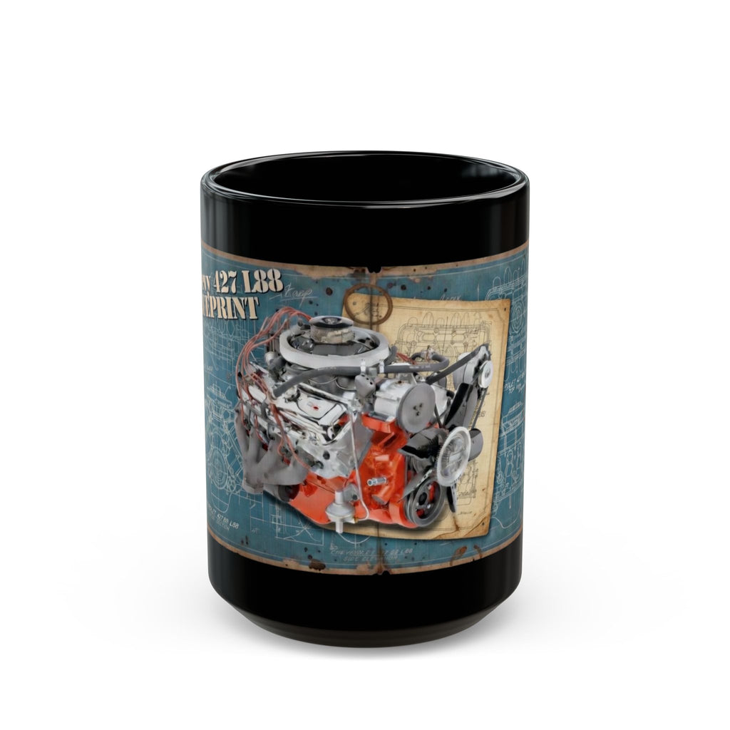 Black coffee mug with 1970 L88 Chevy Big Block engine. Guess the Engine #1