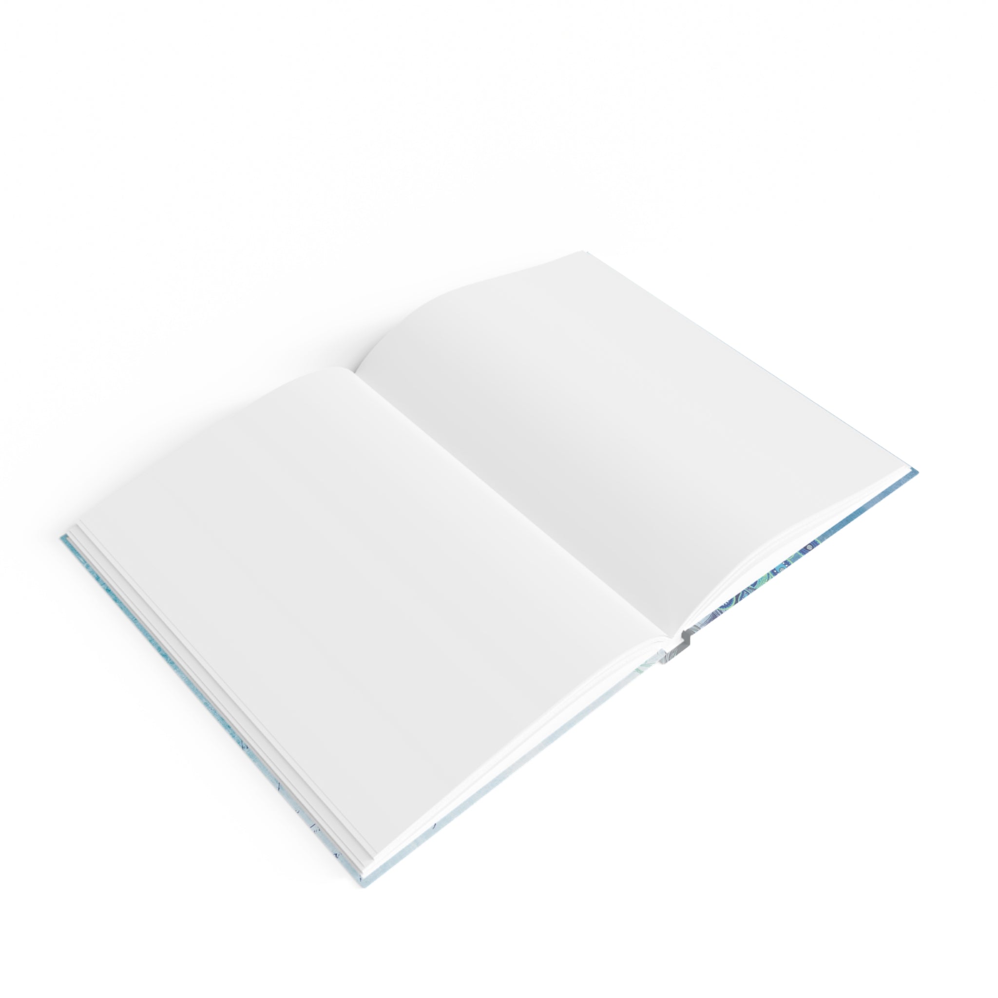 Open notebook with blank pages on a white background