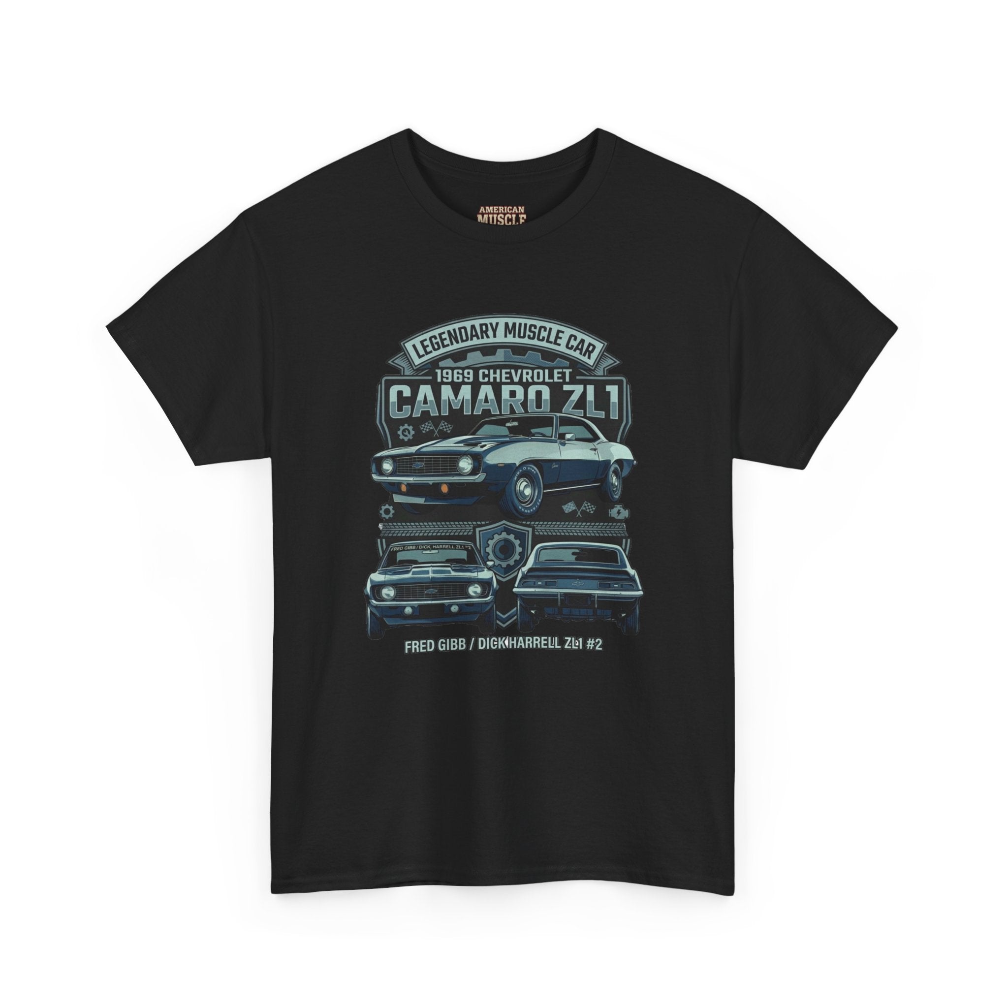 Black t-shirt with Chevrolet Camaro ZL1 graphic on a white background