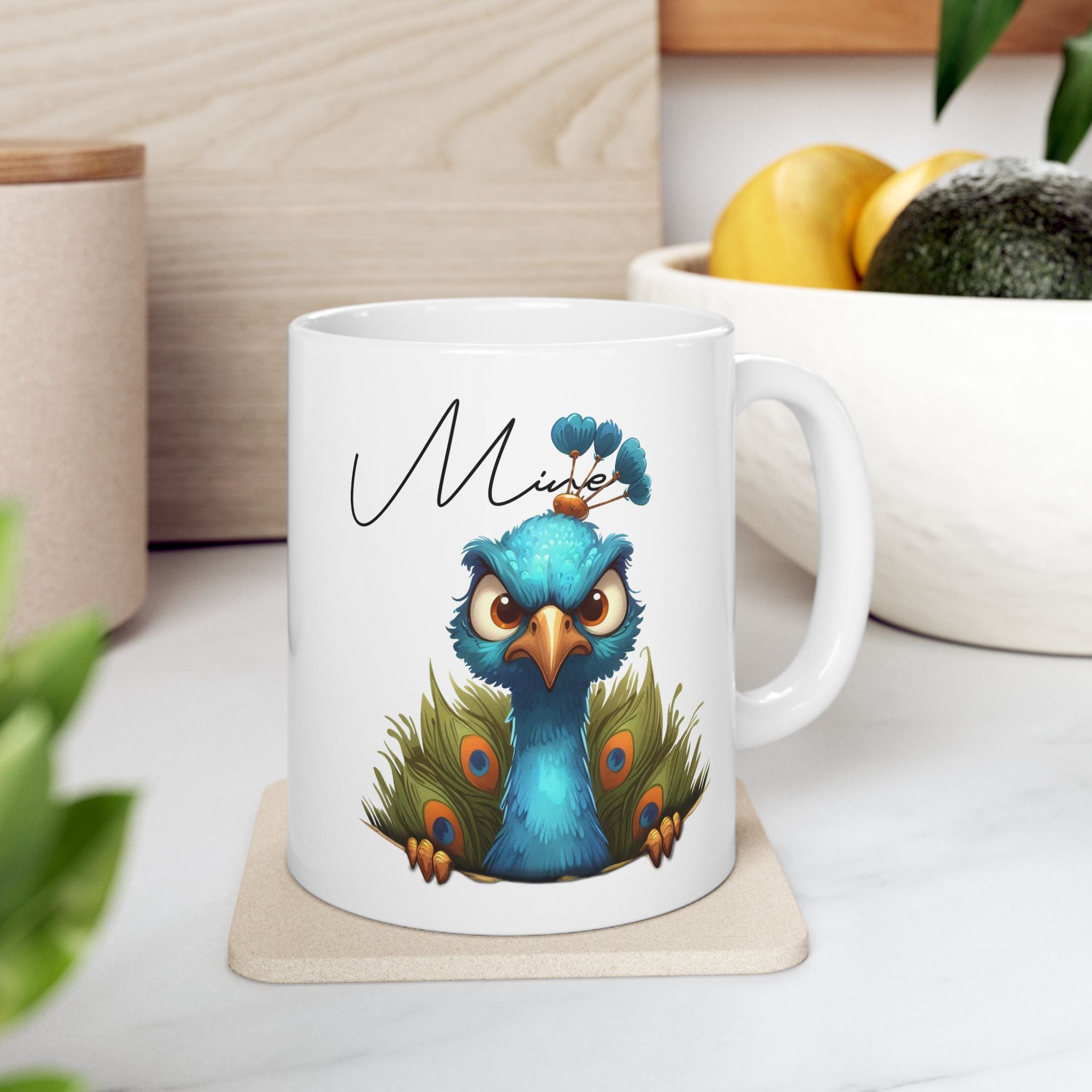 Peacock Ceramic Mug — 'Mine' Bird Lover Coffee Cup