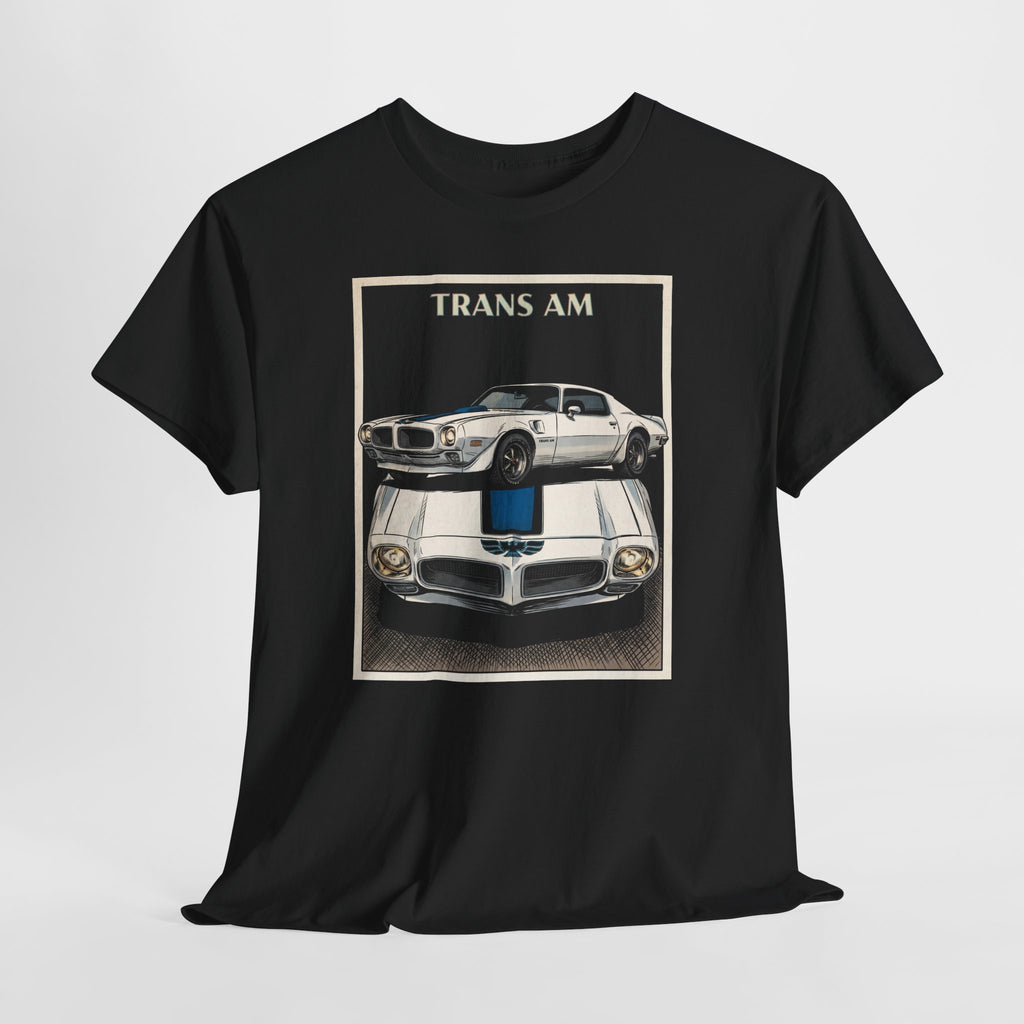 Black t-shirt with a graphic of a classic car and 'TRANS AM' text on a white background