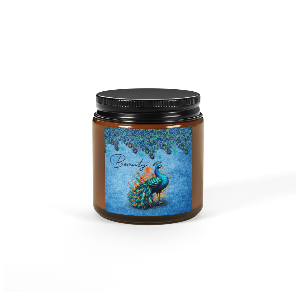 Peacock “Beauty” Scented Soy Candle | Amber Jar Luxury Home Fragrance