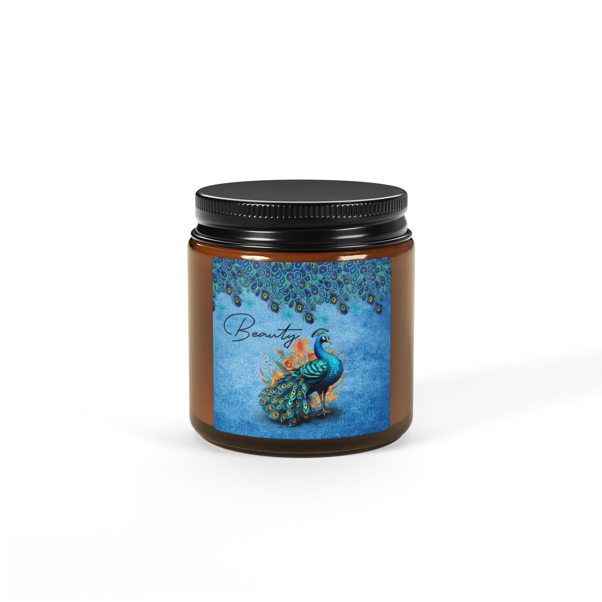 Peacock “Beauty” Scented Soy Candle | Amber Jar Luxury Home Fragrance