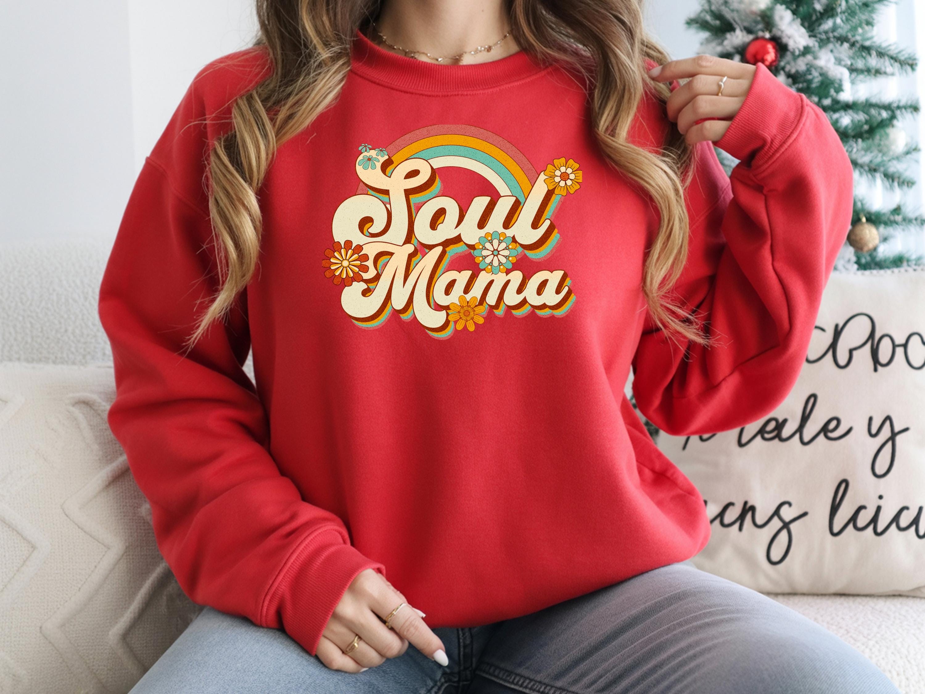 Boho Rainbow Shirt Soul Mama Cotton Tee Long Sleeve Casual Top Vintage Style Graphic Design Eco Friendly Mother Day Unisex Apparel