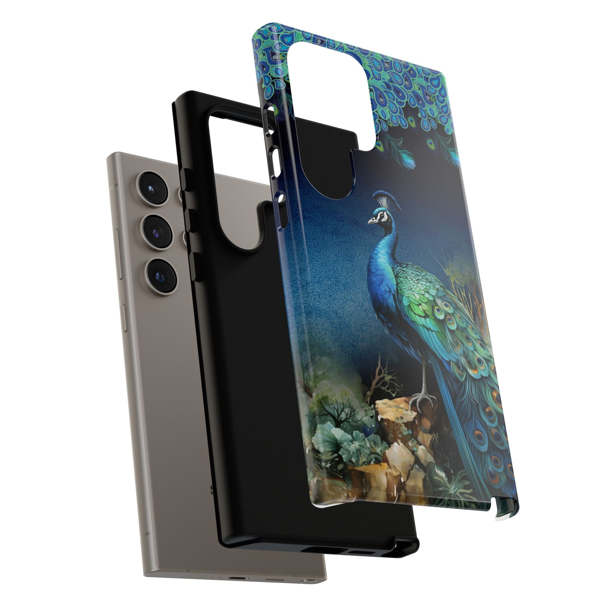 Peacock Art Phone Case – Samsung S24 Ultra Vintage Blue Bird Tough Case