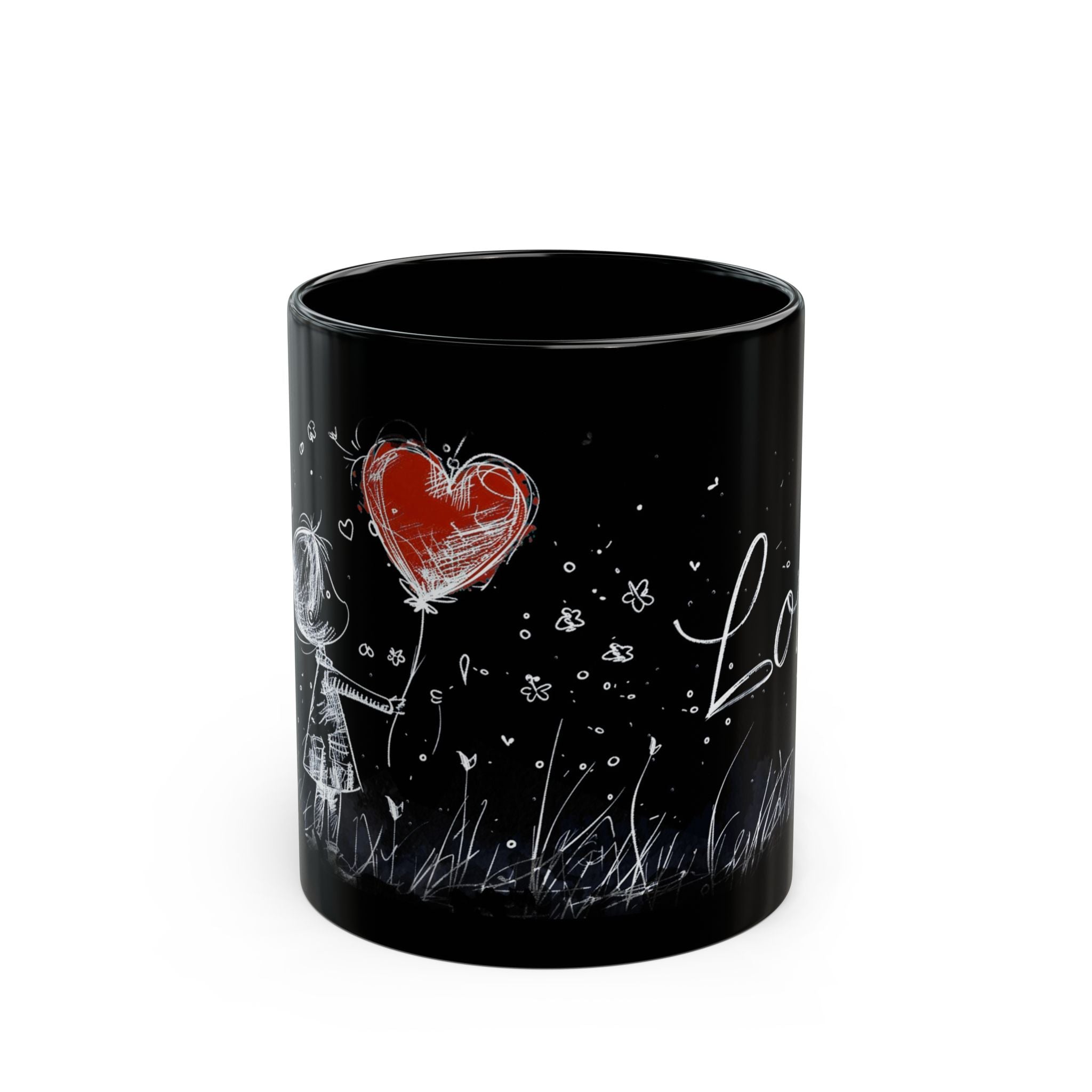 Love Heart Balloon Sketch mug | Black Ceramic Mug