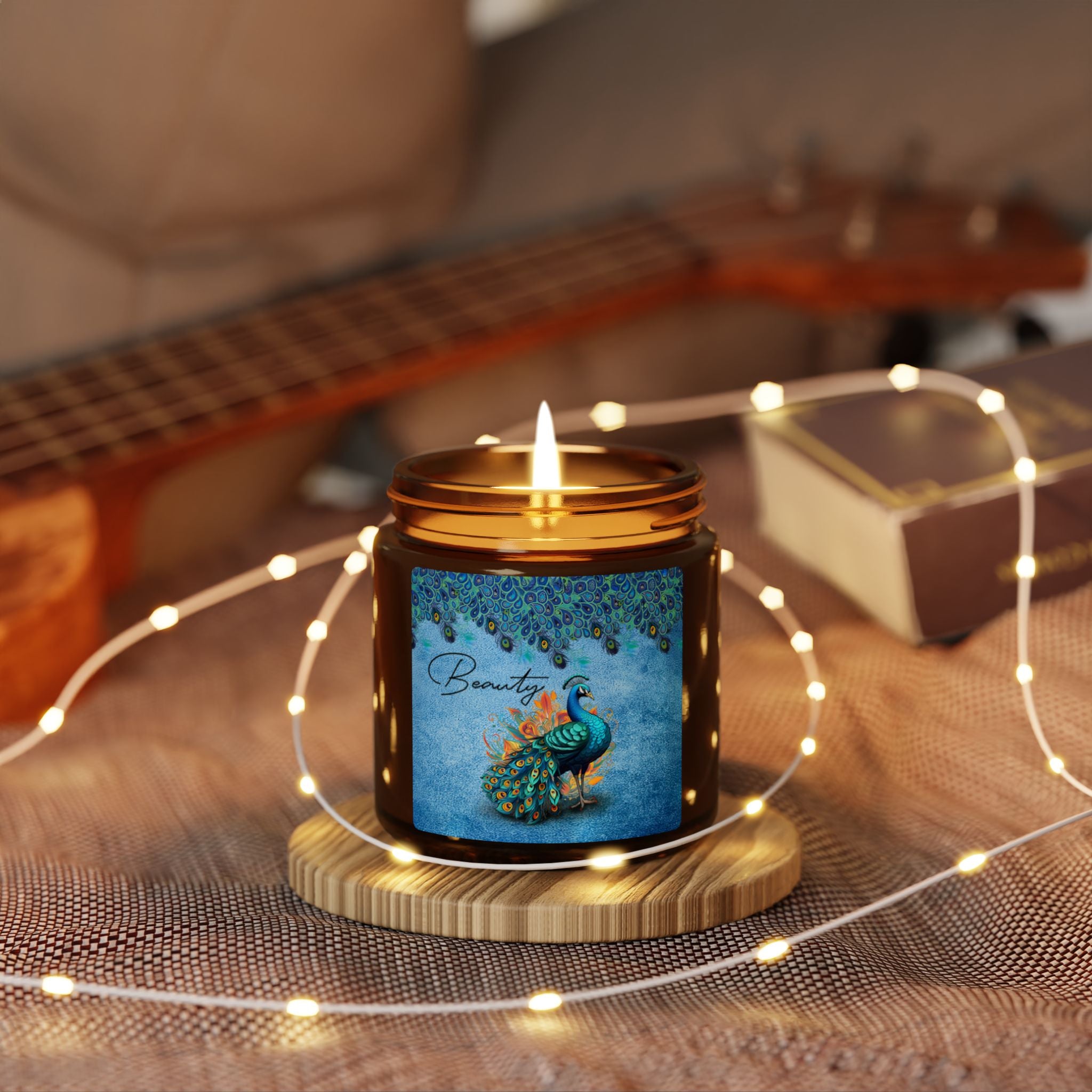 Peacock “Beauty” Scented Soy Candle | Amber Jar Luxury Home Fragrance