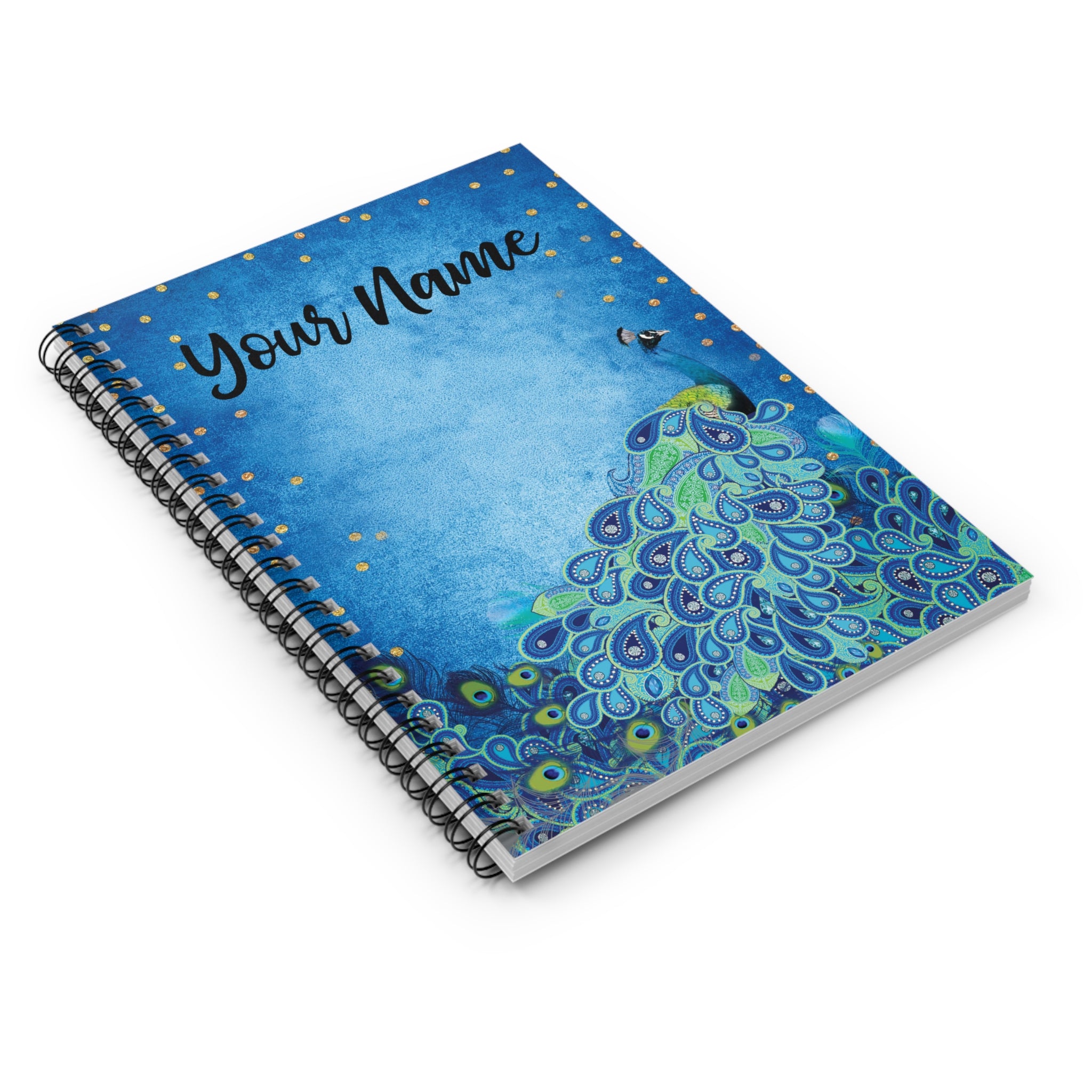 Personalized Name Blue Peacock Notebook | Spiral Notebook