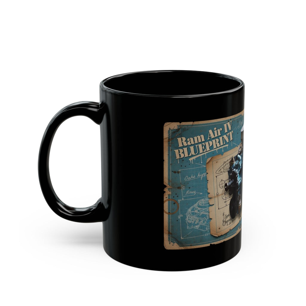 Black coffee mug featuring a Pontiac Ram Air IV engine