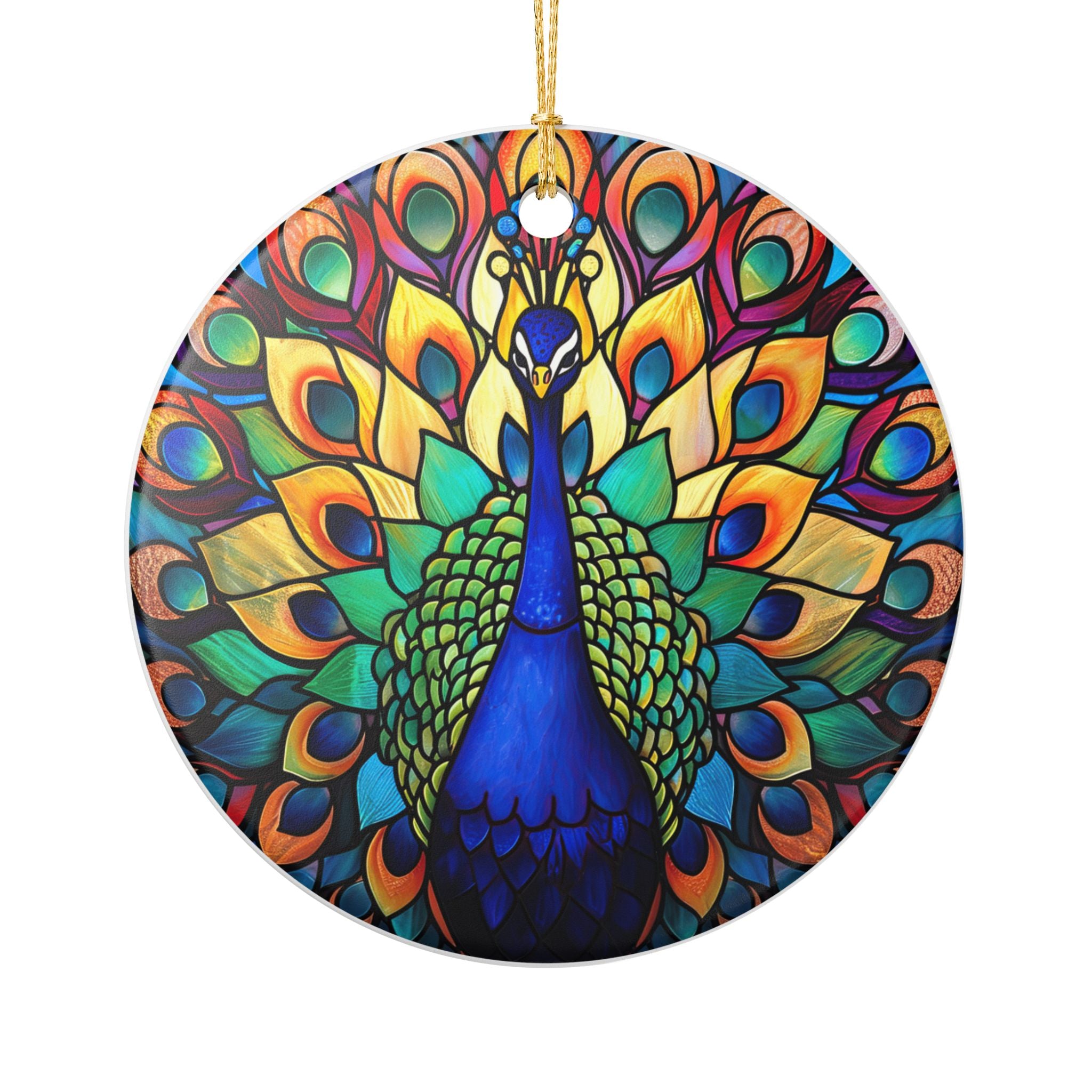 Colorful Peacock Ceramic Ornament | Round Bird Decoration