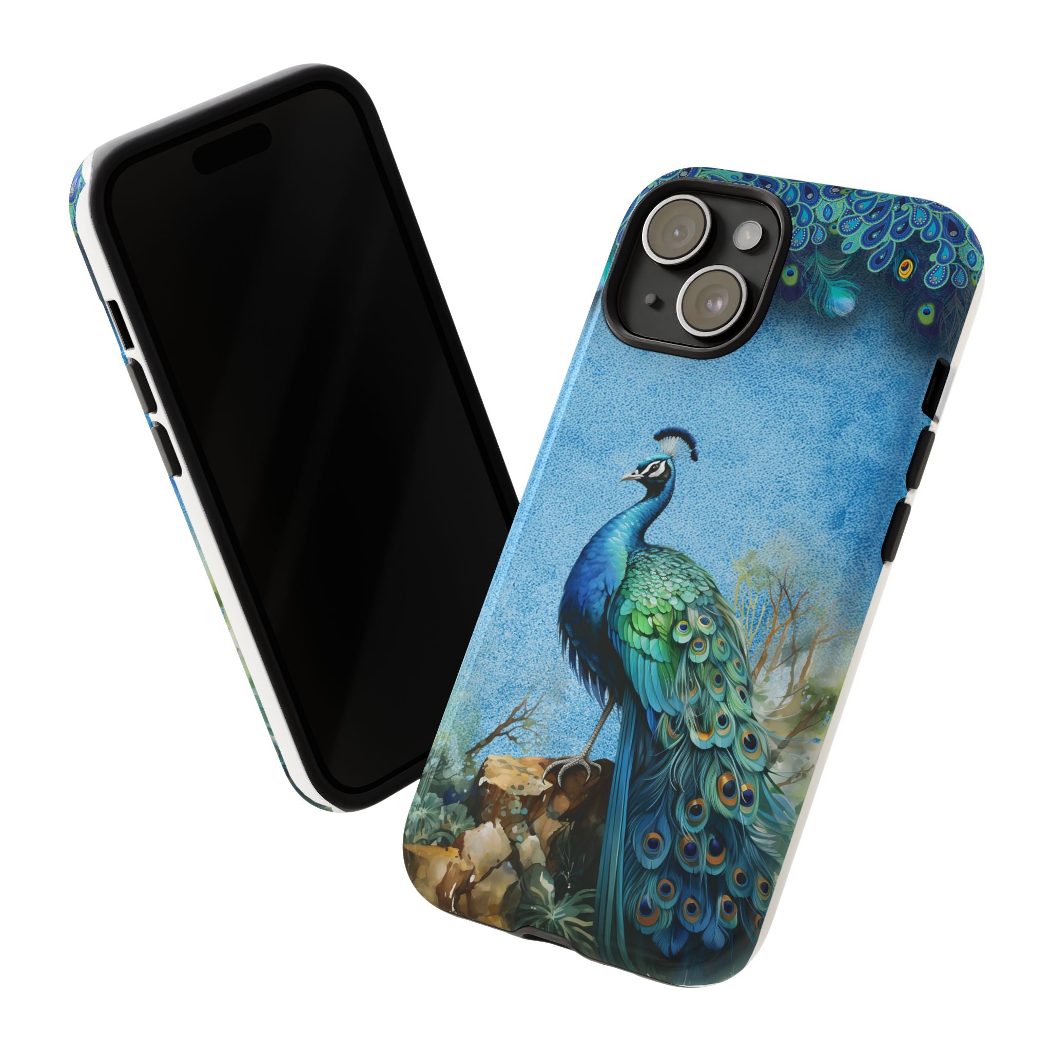 Peacock Art Phone Case – Vintage Blue Bird Tough Case