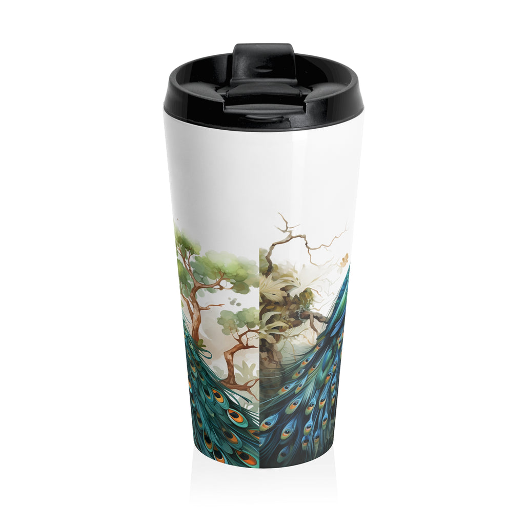 Peacock Stainless Steel Travel Mug — Vintage Botanical Blue Peafowl Design
