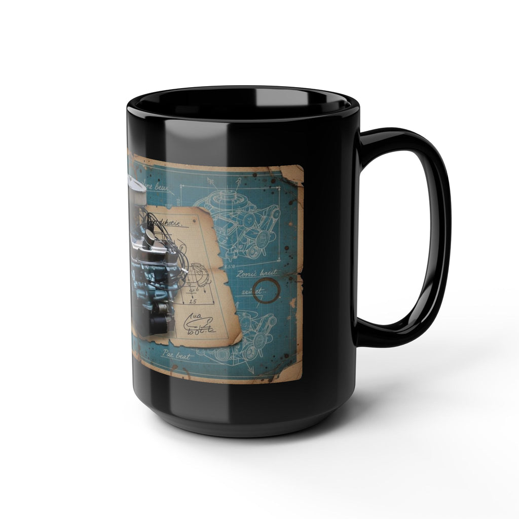Black coffee mug featuring a Pontiac Ram Air IV engine