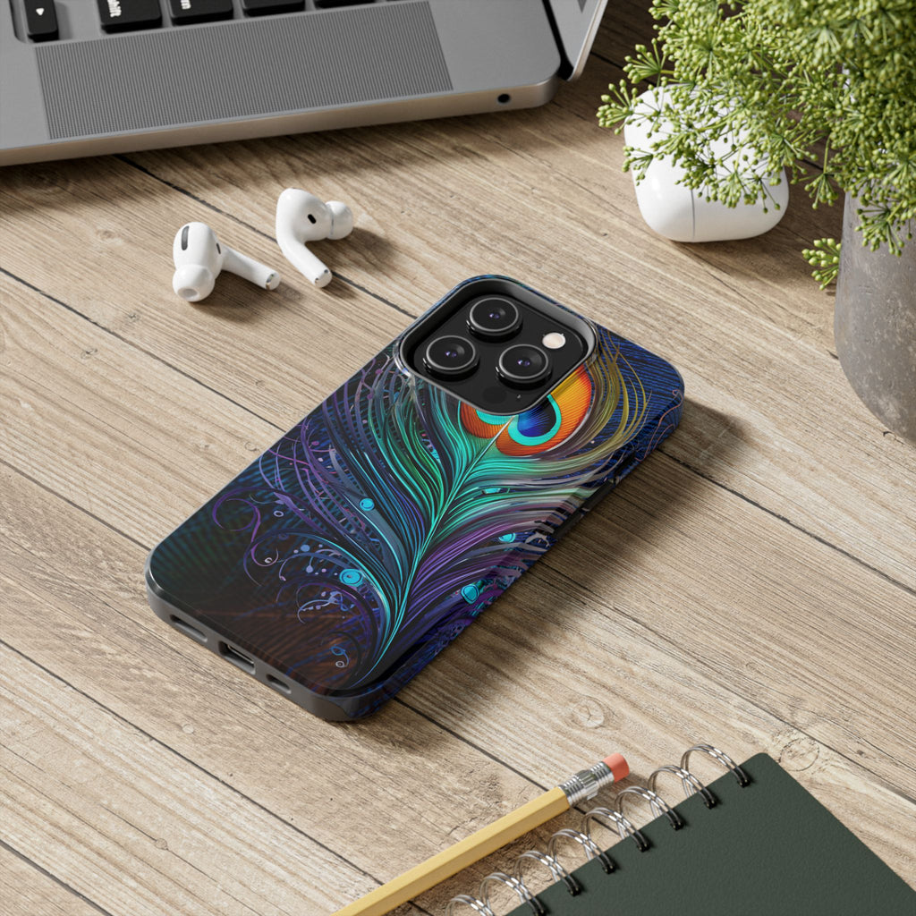 Vibrant Peacock Phone Case, Artistic Tough Phone Case, Unique Phone Cover for Her, Colorful Gift, Boho Style Accessories