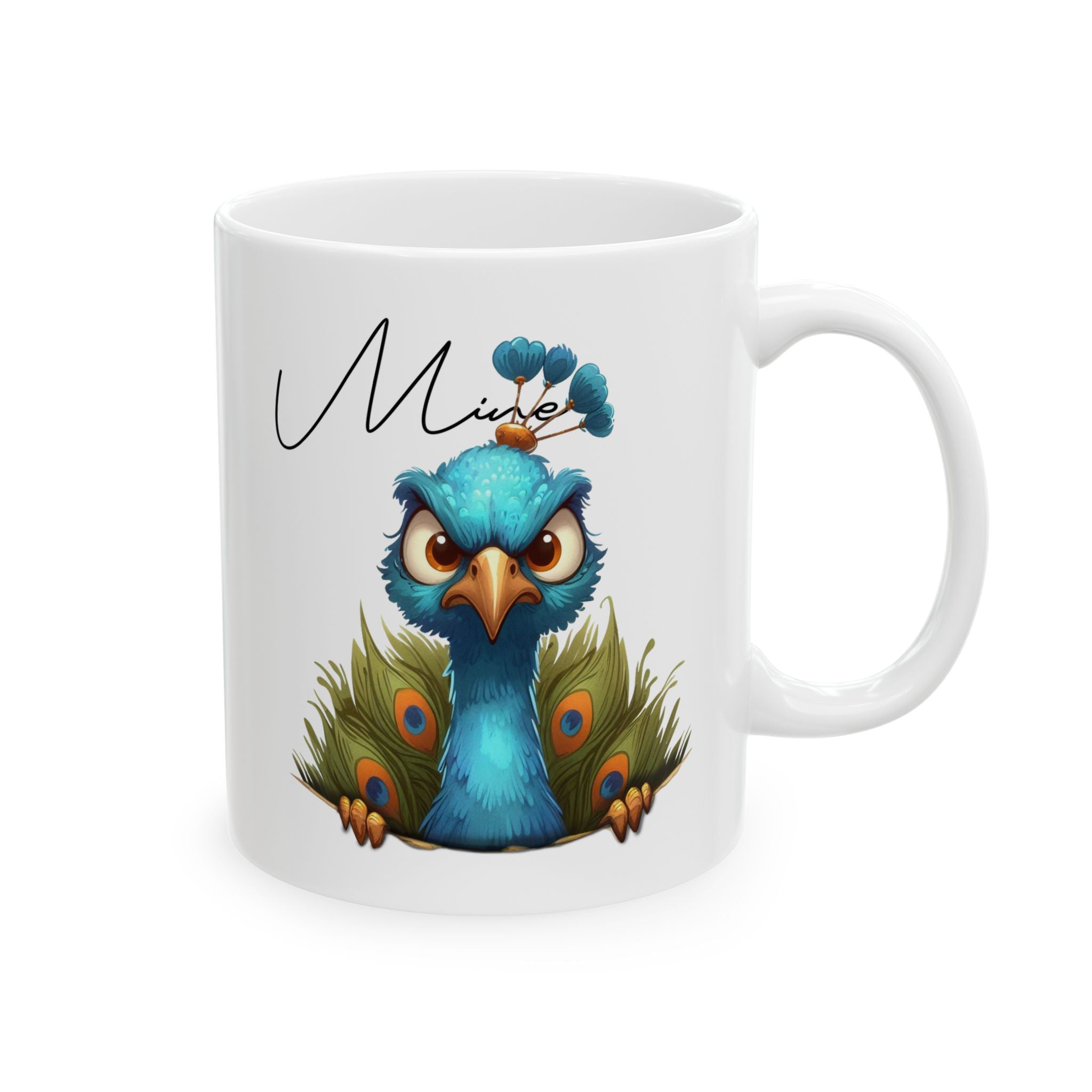 Peacock Ceramic Mug — 'Mine' Bird Lover Coffee Cup