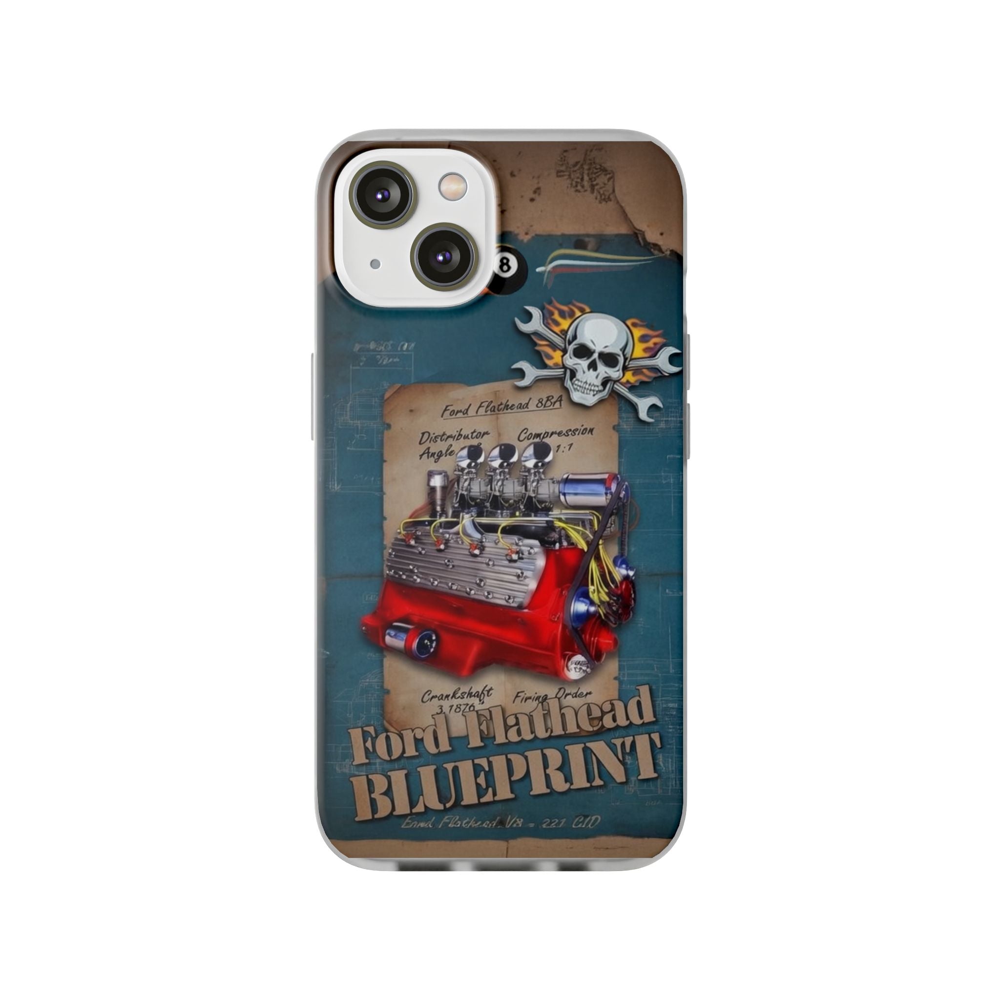 Vintage Hot Rod Engine Phone Case — Ford Flathead Blueprint Design
