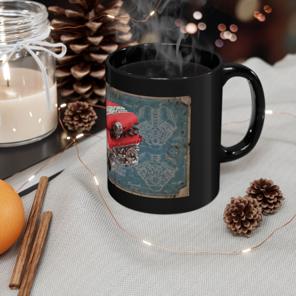 Guess the Engine - #5 Ferrari V12 Engine Blueprint Mug – Classic Car Mechanic Coffee Cup (11oz/15oz)