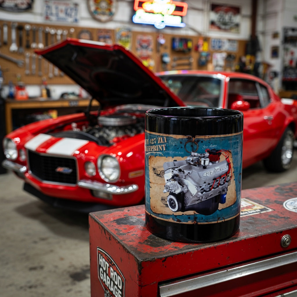 1970 Chevy 427 ZL1 engine blueprint coffee mug