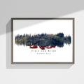 Framed Grateful Dead artwork of a watercolor design with text on a white wall