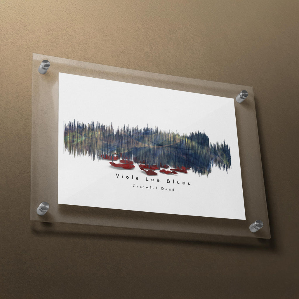 Framed artwork with 'Viola Lee Blues' by Grateful Dead on a beige background