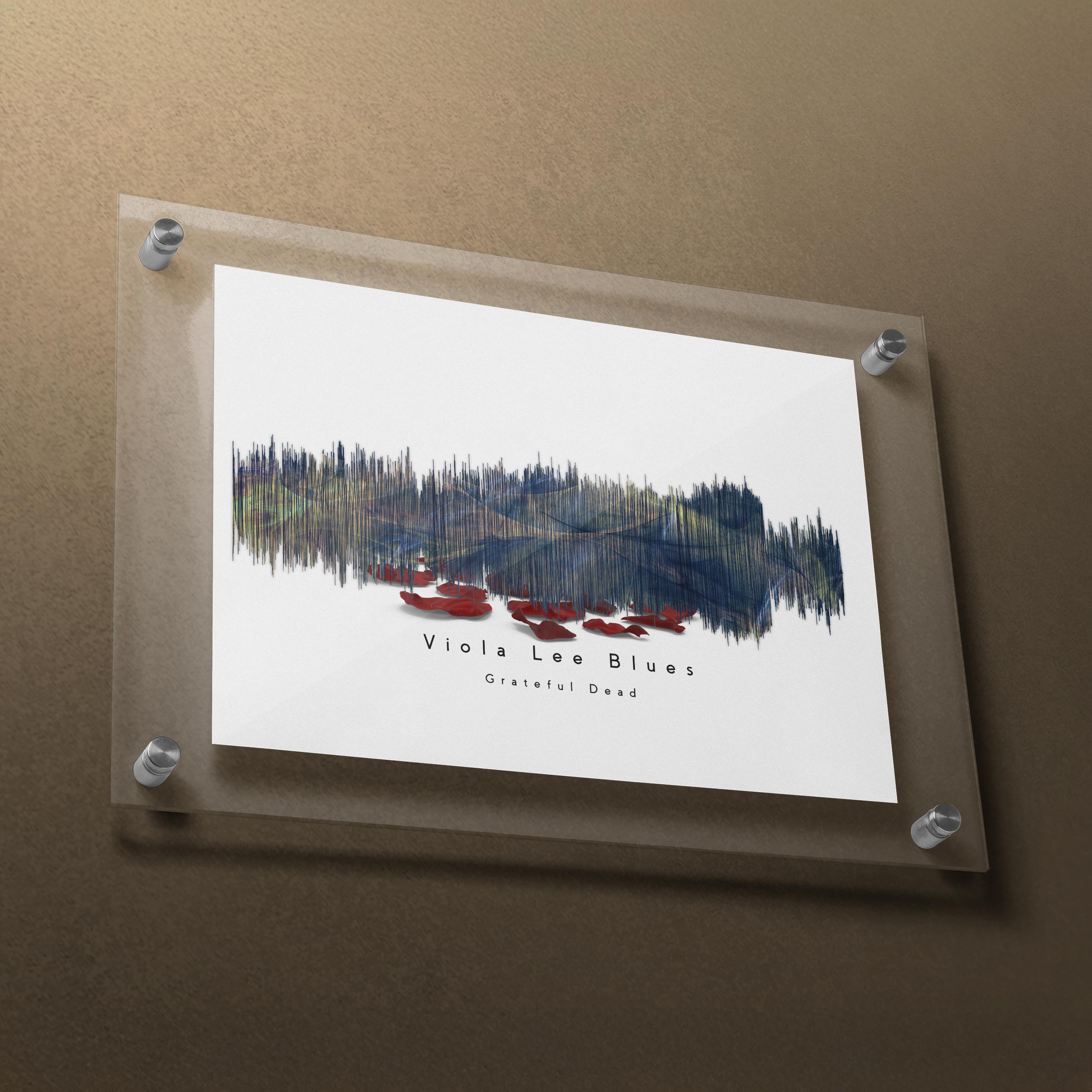 Framed artwork with 'Viola Lee Blues' by Grateful Dead on a beige background