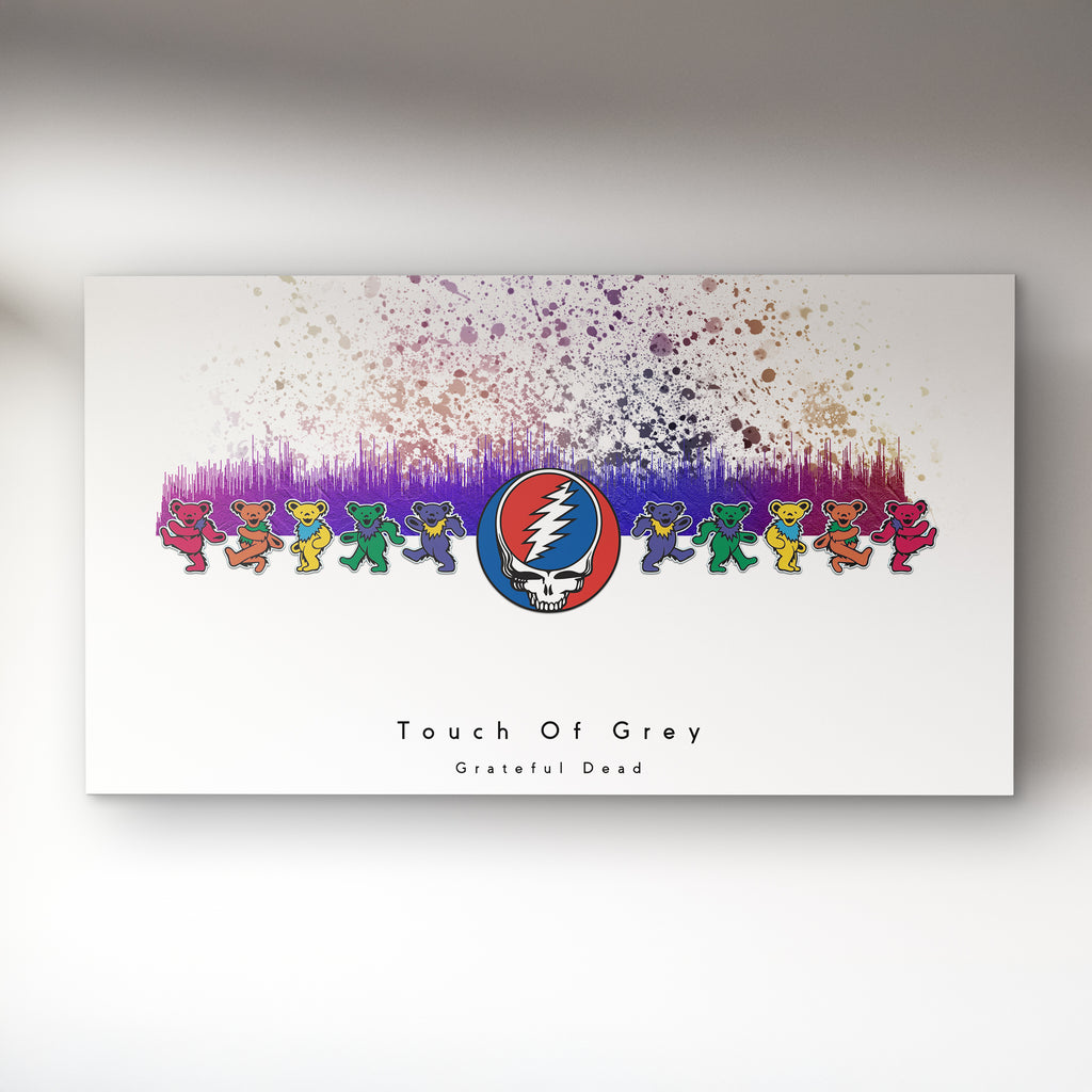 Colorful design with Grateful Dead logo and bear illustrations on a white background