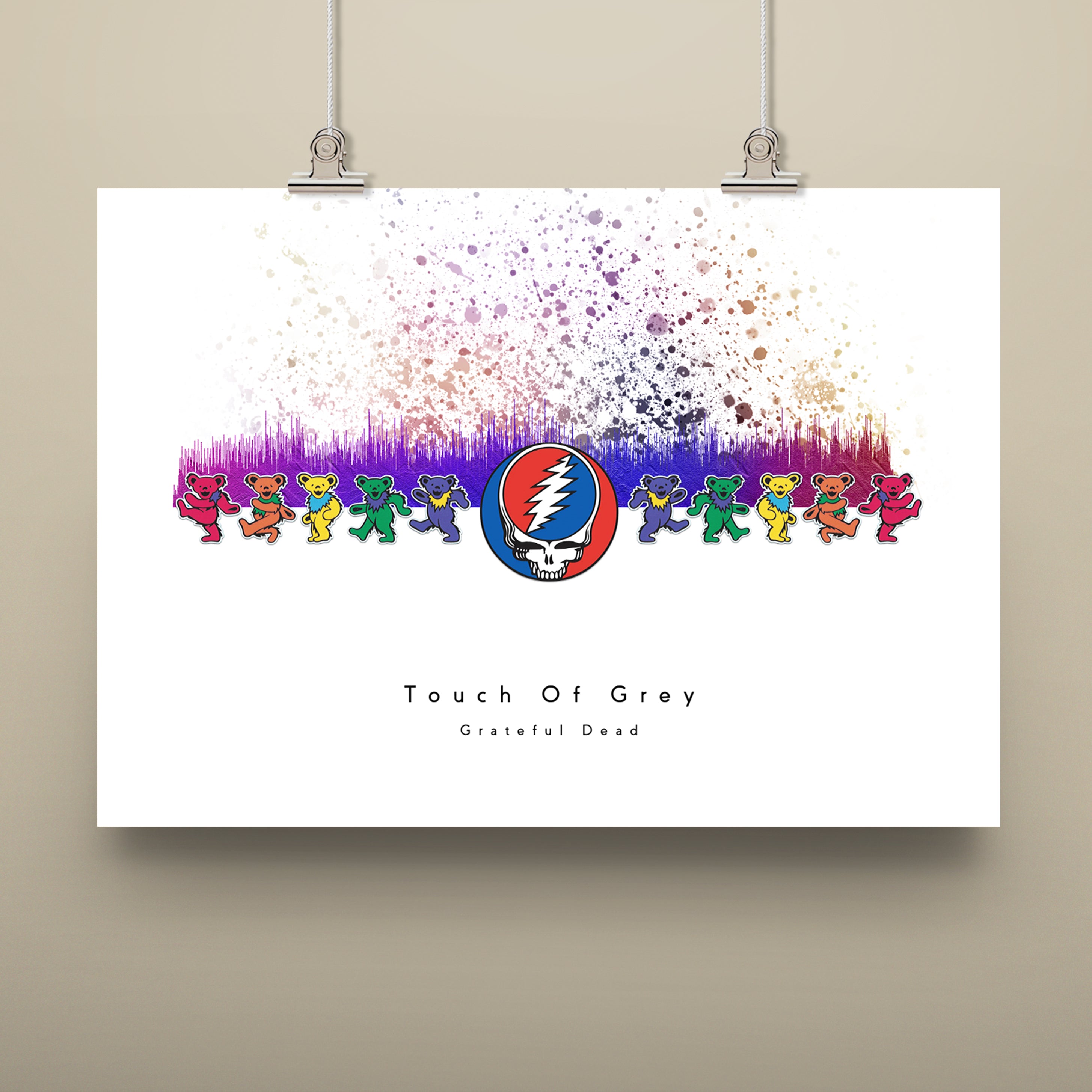 Poster with colorful Grateful Dead logo and 'Touch of Gray' text on a beige background