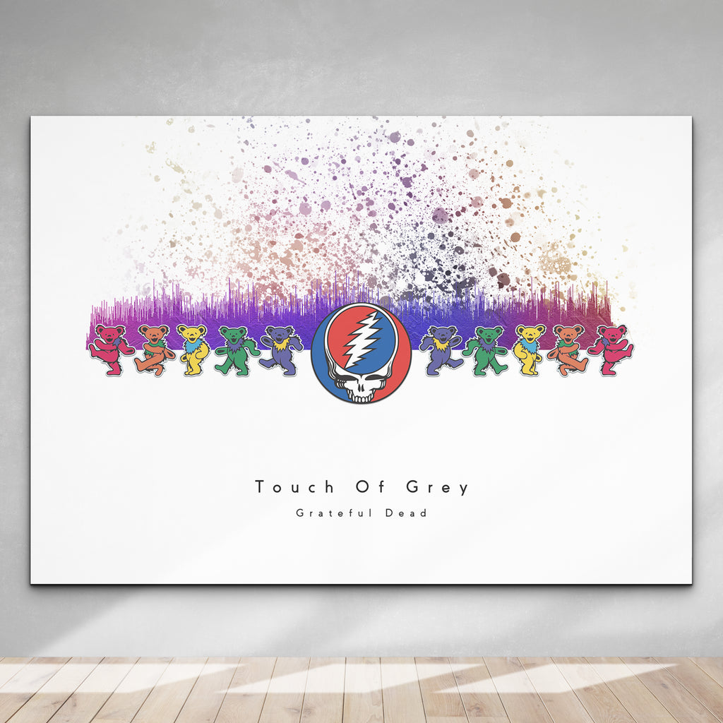 Colorful abstract design with Grateful Dead logo and bears on a white background