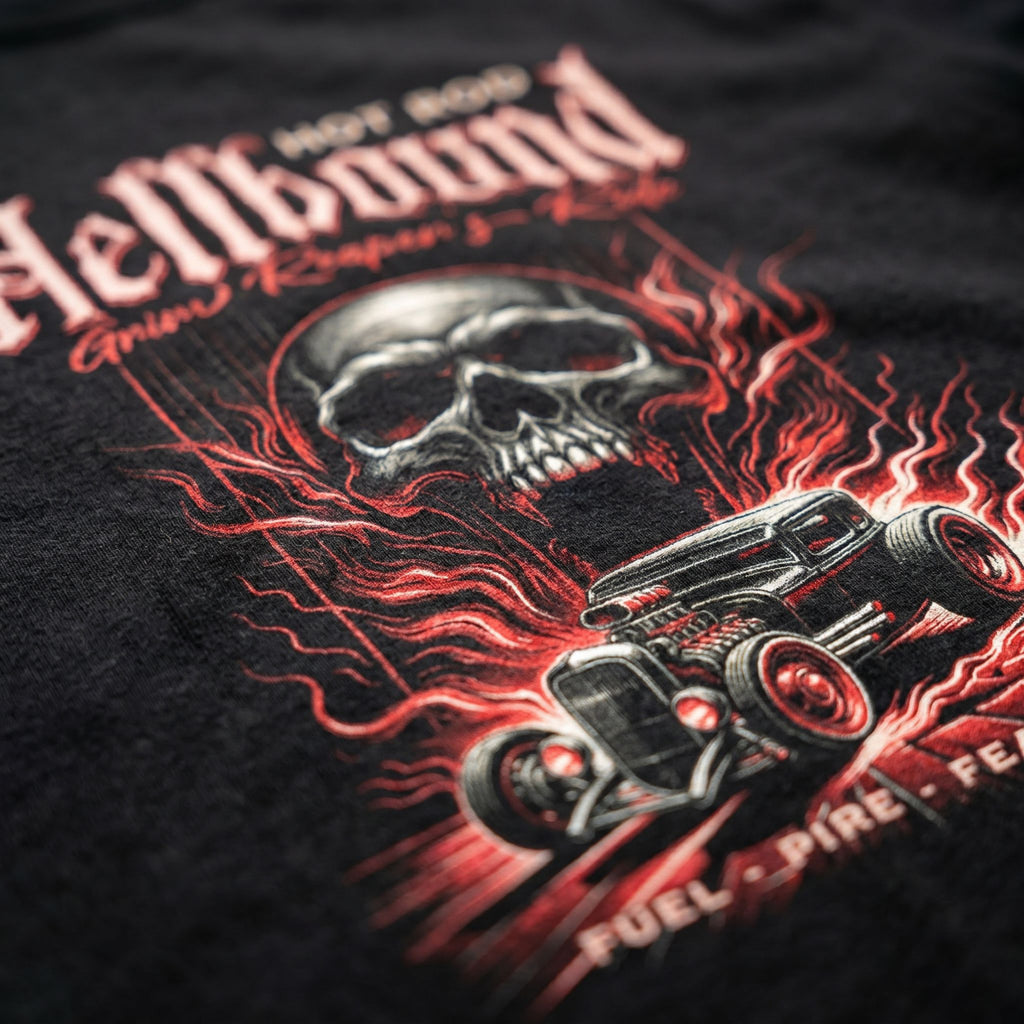 Hellbound Skull Racing T‑Shirt — Hot Rod Tee