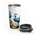 Peacock Stainless Steel Travel Mug — Vintage Botanical Blue Peafowl Design