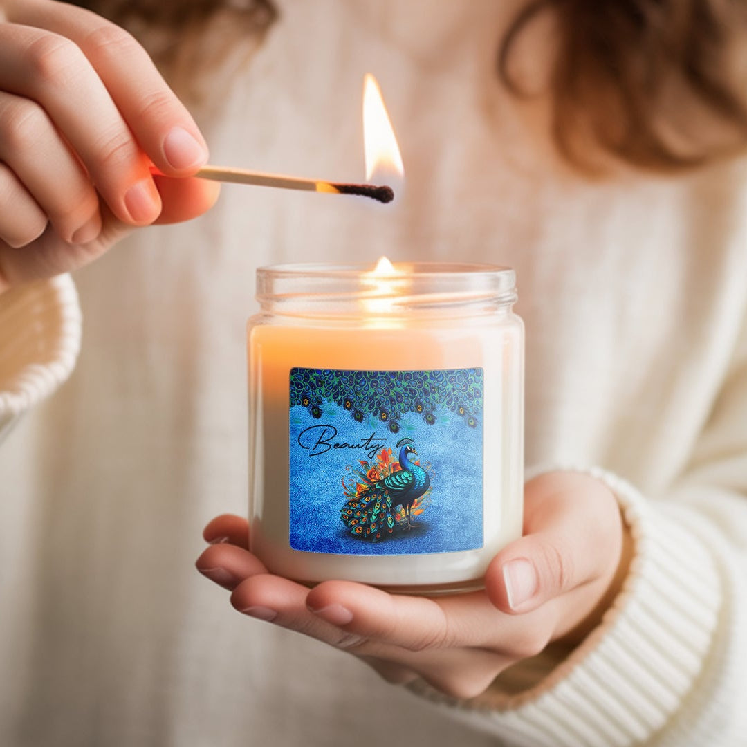 Person lighting a candle with a match, wearing a white sweater.
