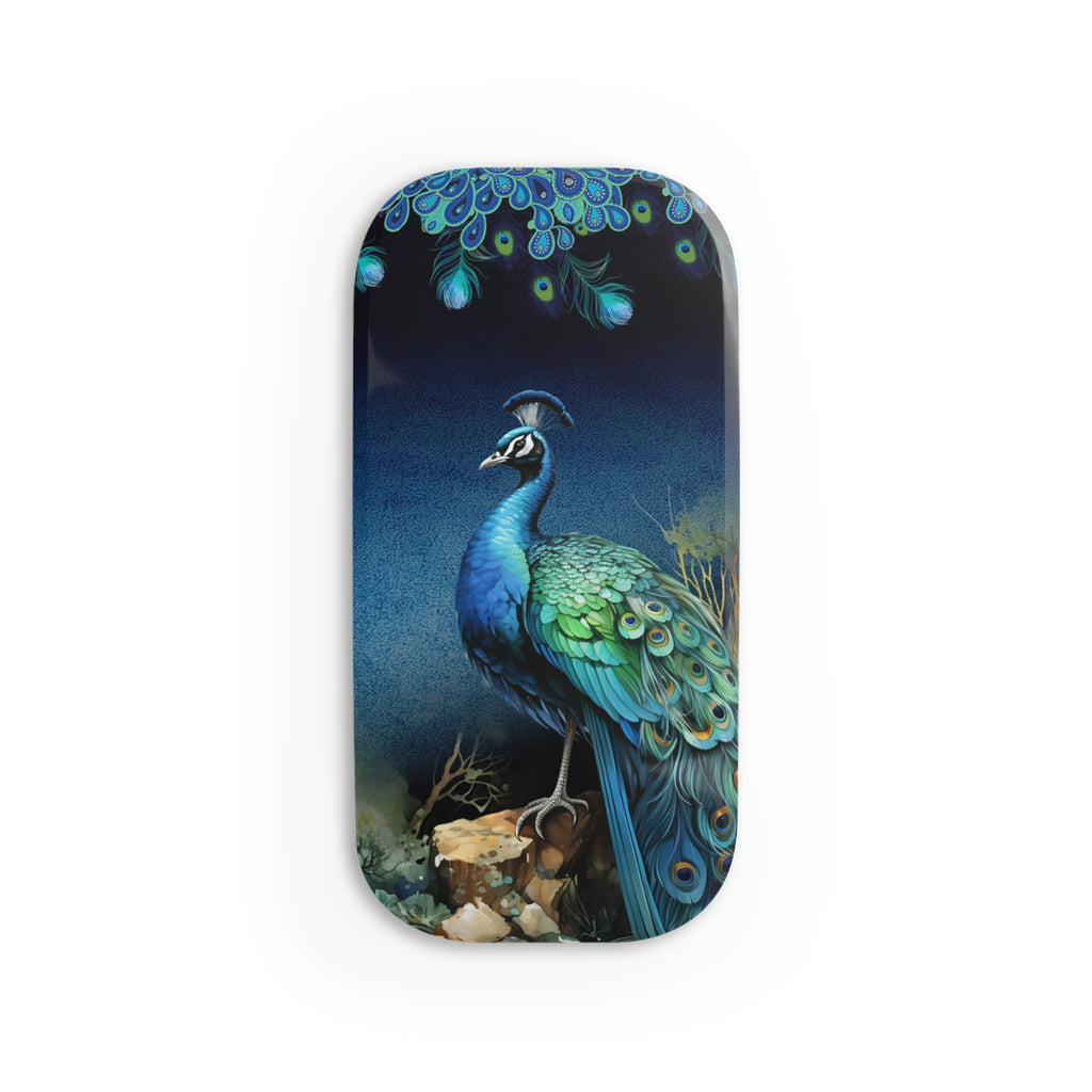 Phone case with a peacock design on a white background