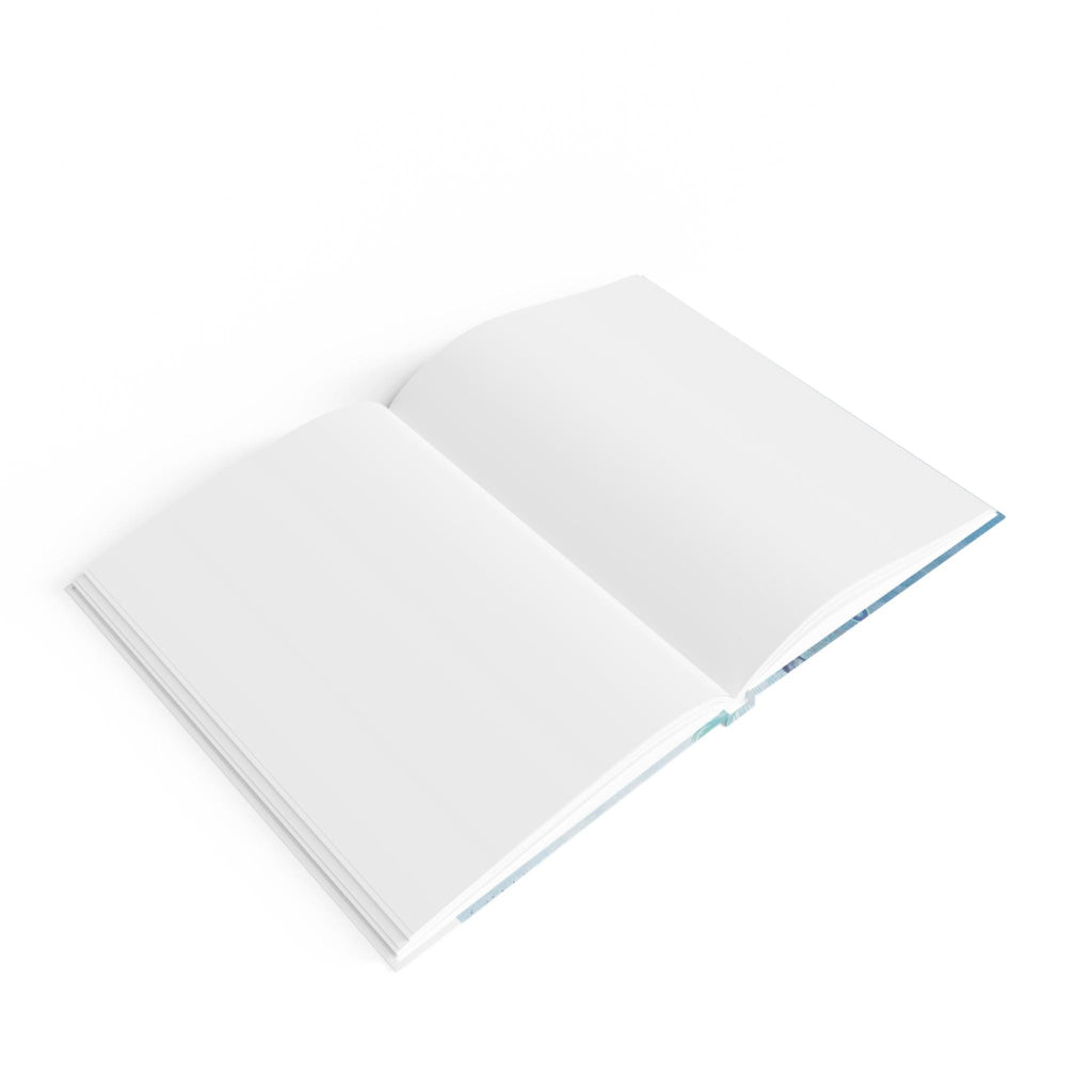 Open blank pages of personalized peacock journal, showing flexible spine and 90gsm paper for writing or drawing