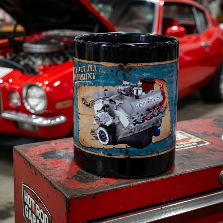 1970 Chevy 427 ZL1 engine blueprint coffee mug