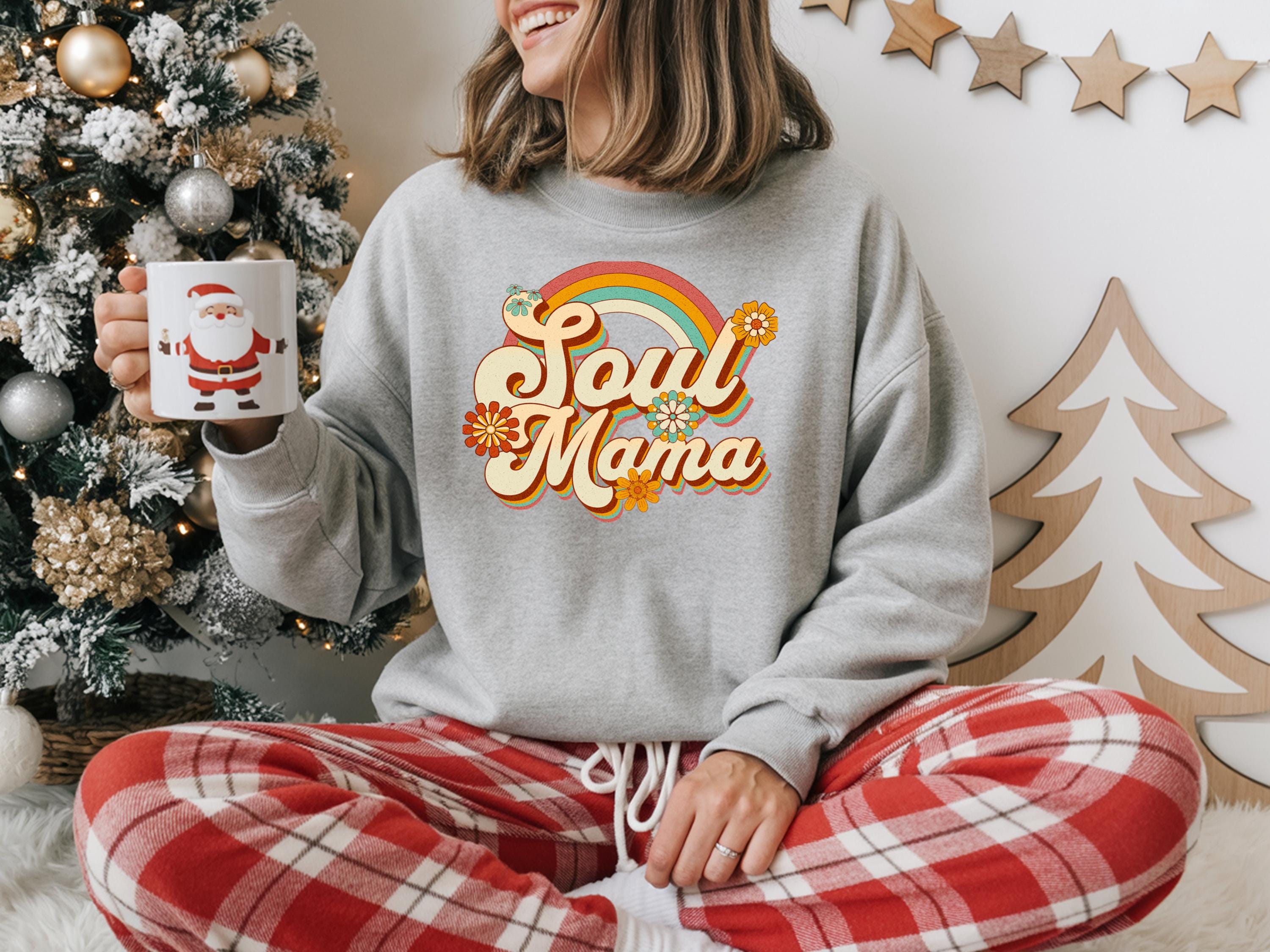 Boho Rainbow Shirt Soul Mama Cotton Tee Long Sleeve Casual Top Vintage Style Graphic Design Eco Friendly Mother Day Unisex Apparel