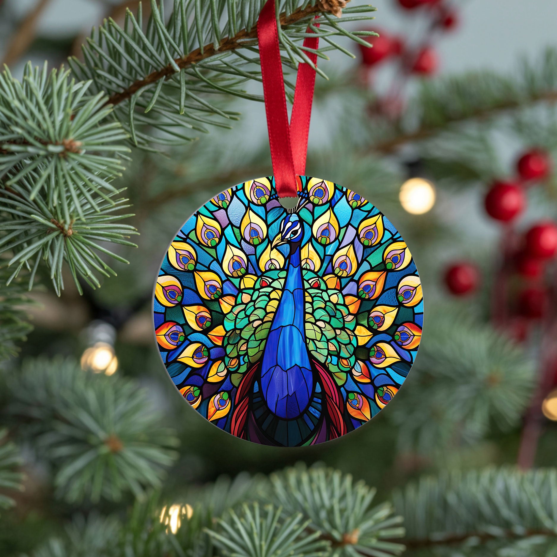 Colorful Peacock Ceramic Ornament | Round Bird Decoration