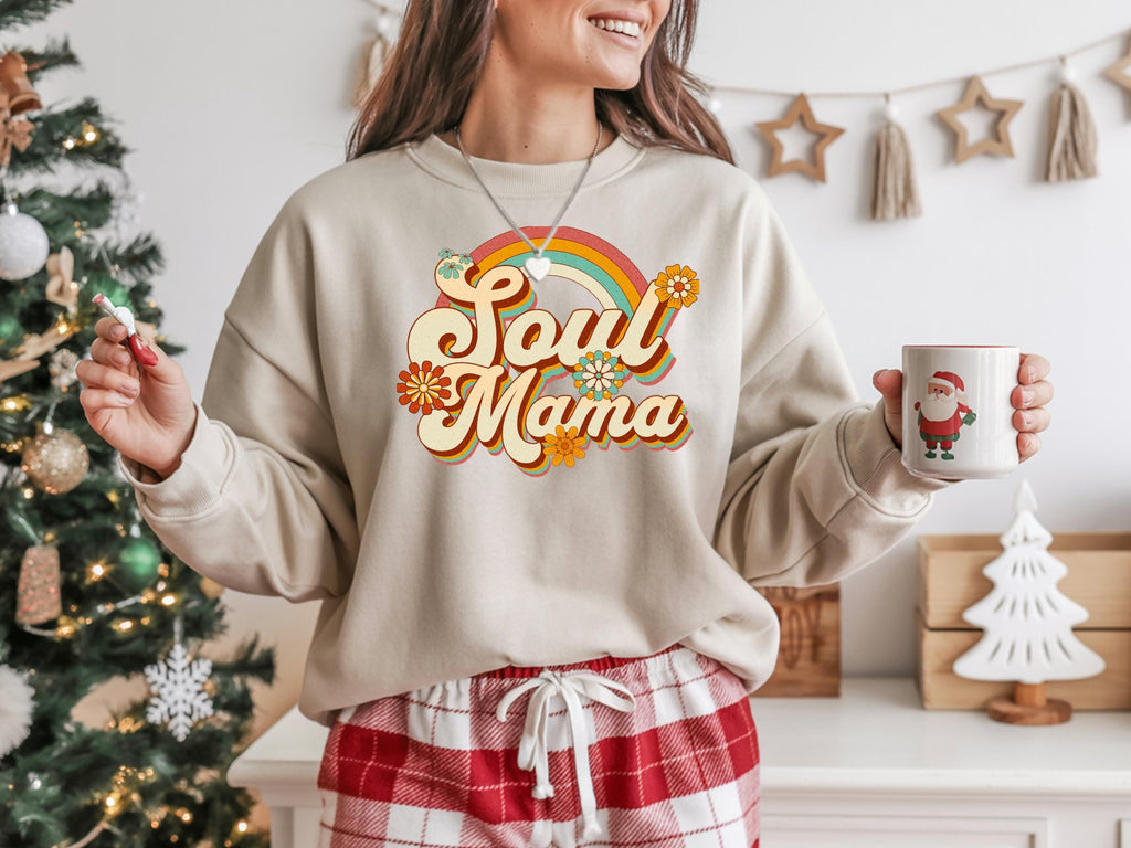 Boho Rainbow Shirt Soul Mama Cotton Tee Long Sleeve Casual Top Vintage Style Graphic Design Eco Friendly Mother Day Unisex Apparel