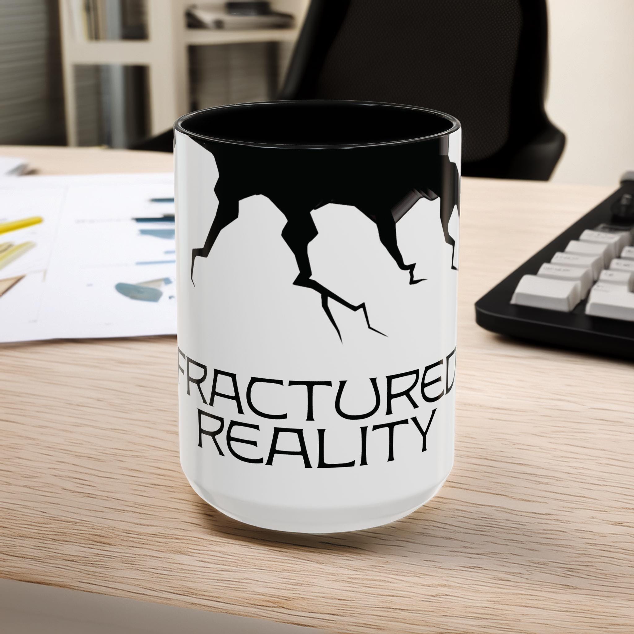 Artistic Design mug - Fractured Reality Coffee Mug: Unique Black & White Art Design