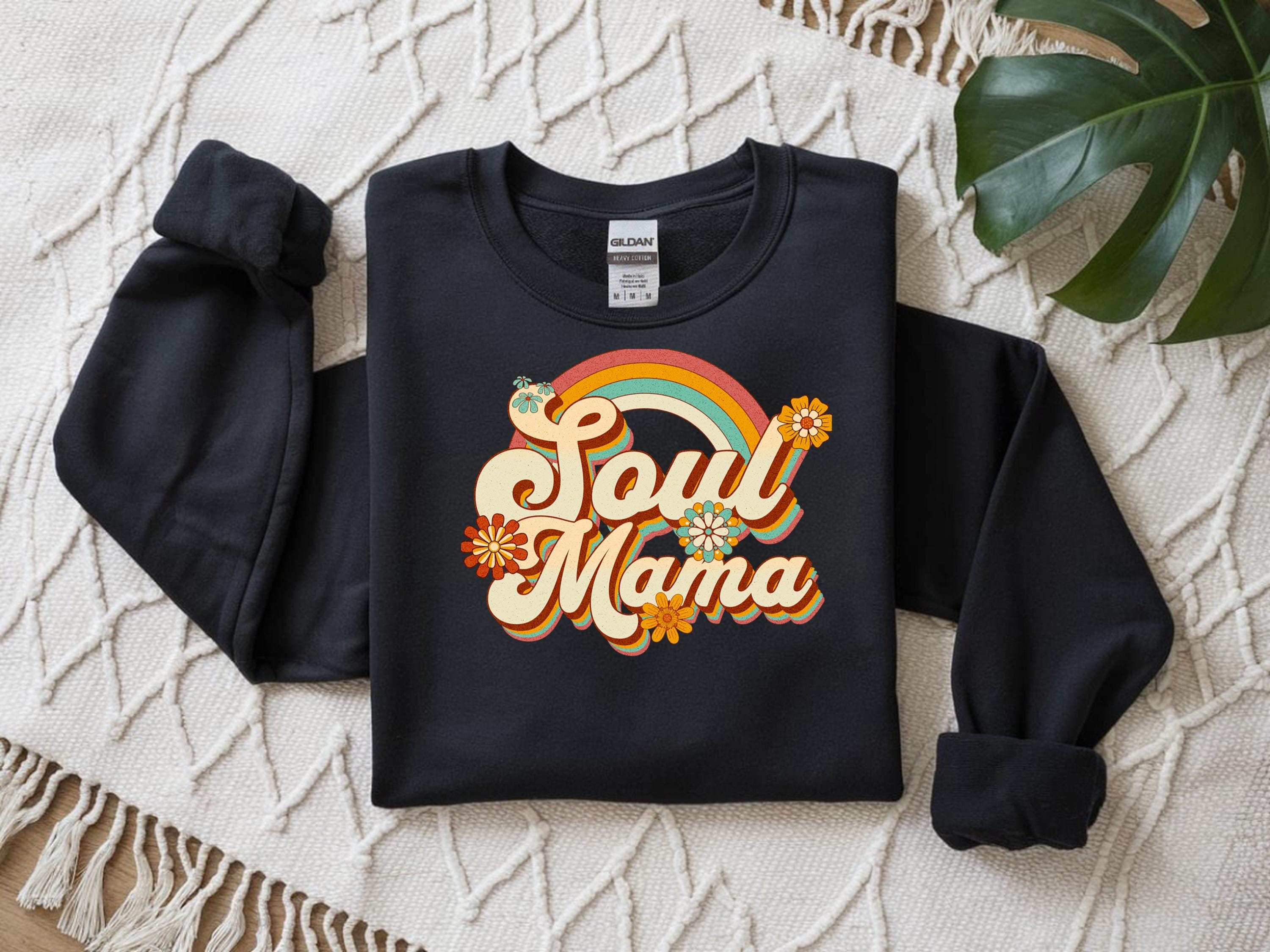 Boho Rainbow Shirt Soul Mama Cotton Tee Long Sleeve Casual Top Vintage Style Graphic Design Eco Friendly Mother Day Unisex Apparel