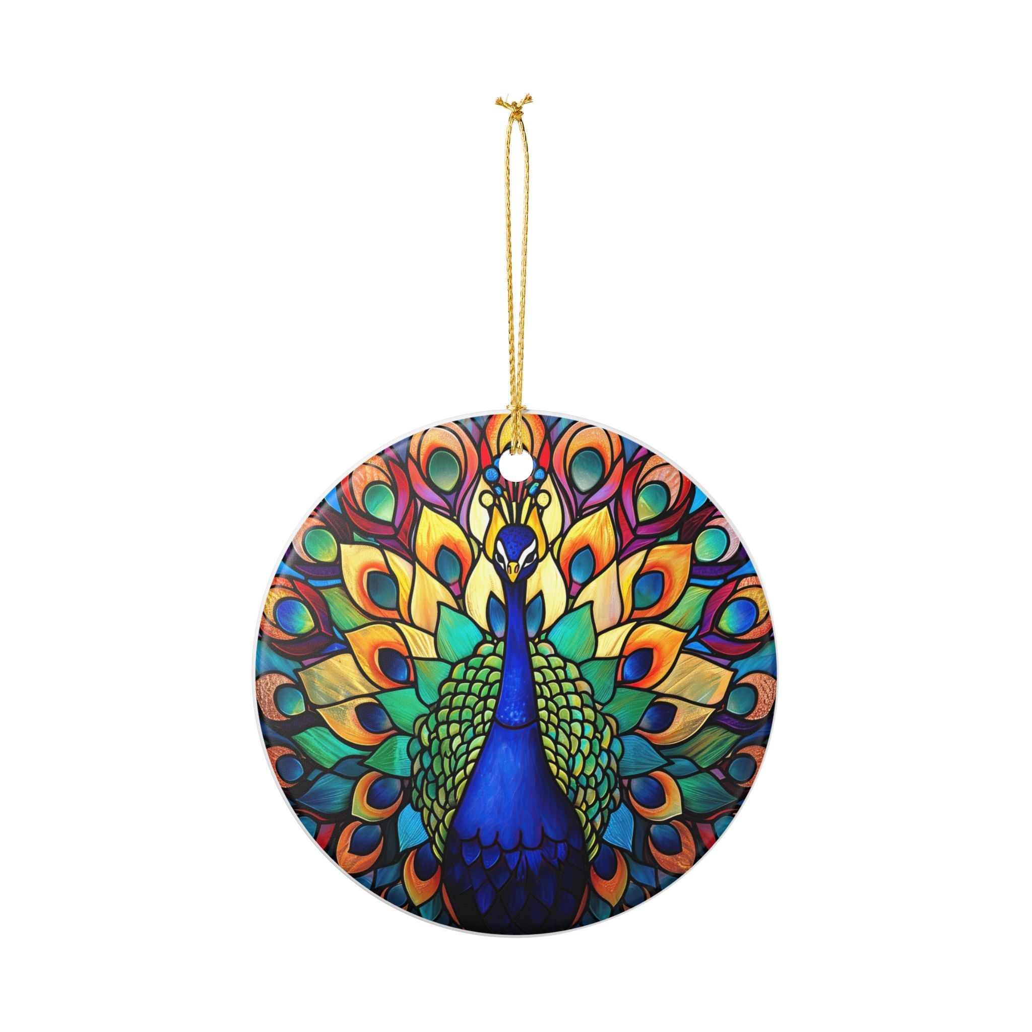 Colorful Peacock Ceramic Ornament | Round Bird Decoration