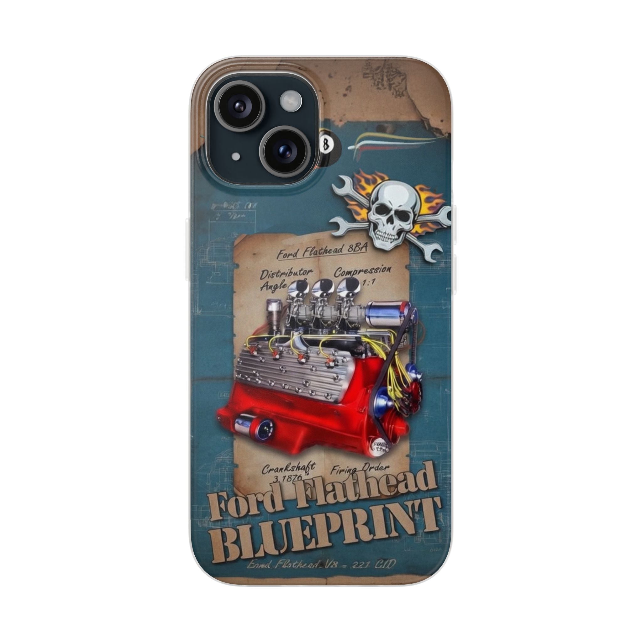 Vintage Hot Rod Engine Phone Case — Ford Flathead Blueprint Design